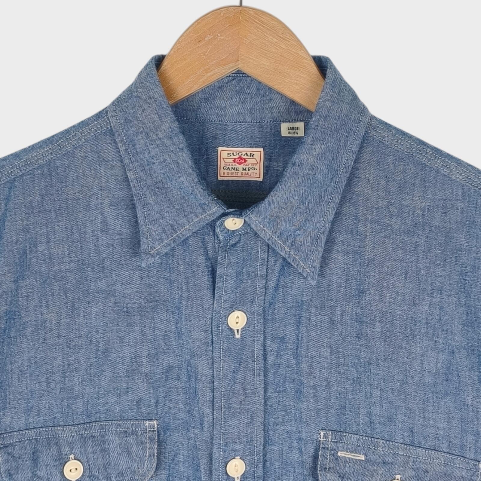 SUGAR CANE Men's Made in Japan Blue Chambray Work Shirt