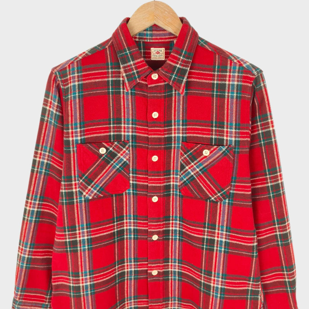 SUGAR CANE Men's Made in Japan Red Checked Flannel Work Shirt
