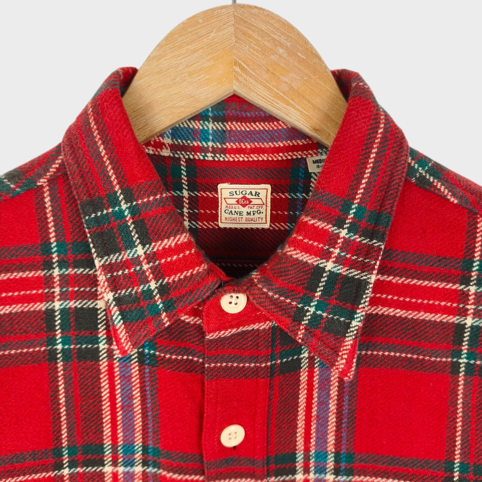 SUGAR CANE Men's Made in Japan Red Checked Flannel Work Shirt