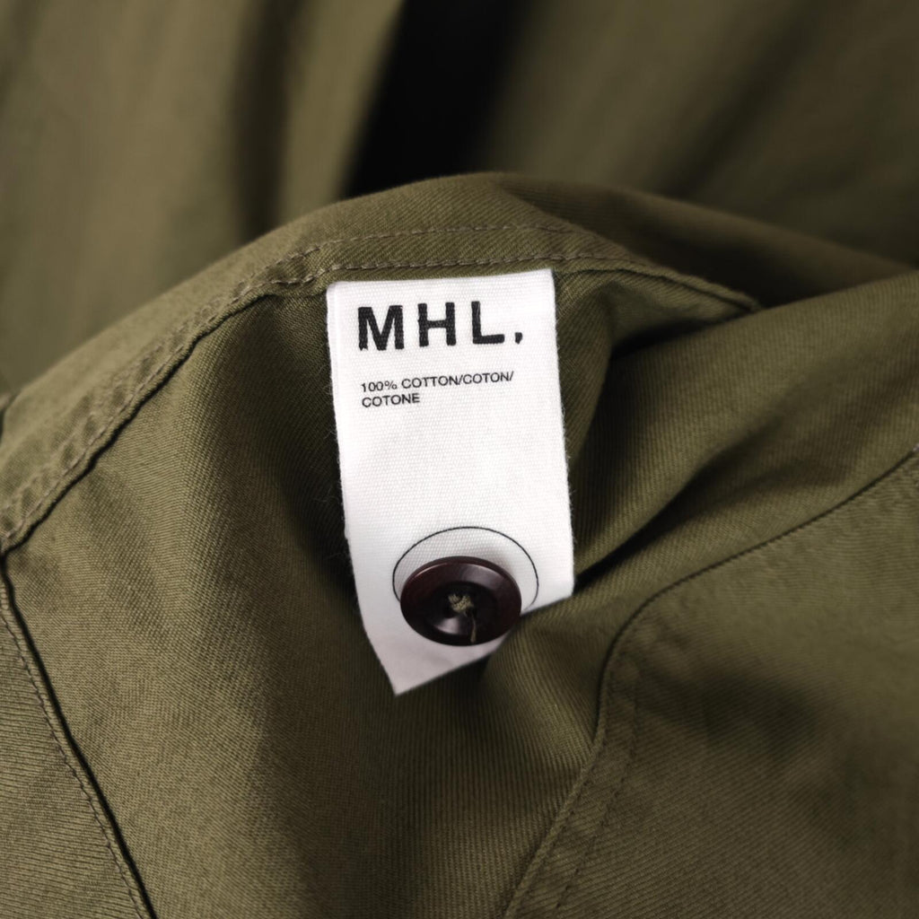 MHL MARGARET HOWELL Women's Olive Green Collarless Cotton Twill Overshirt Jacket