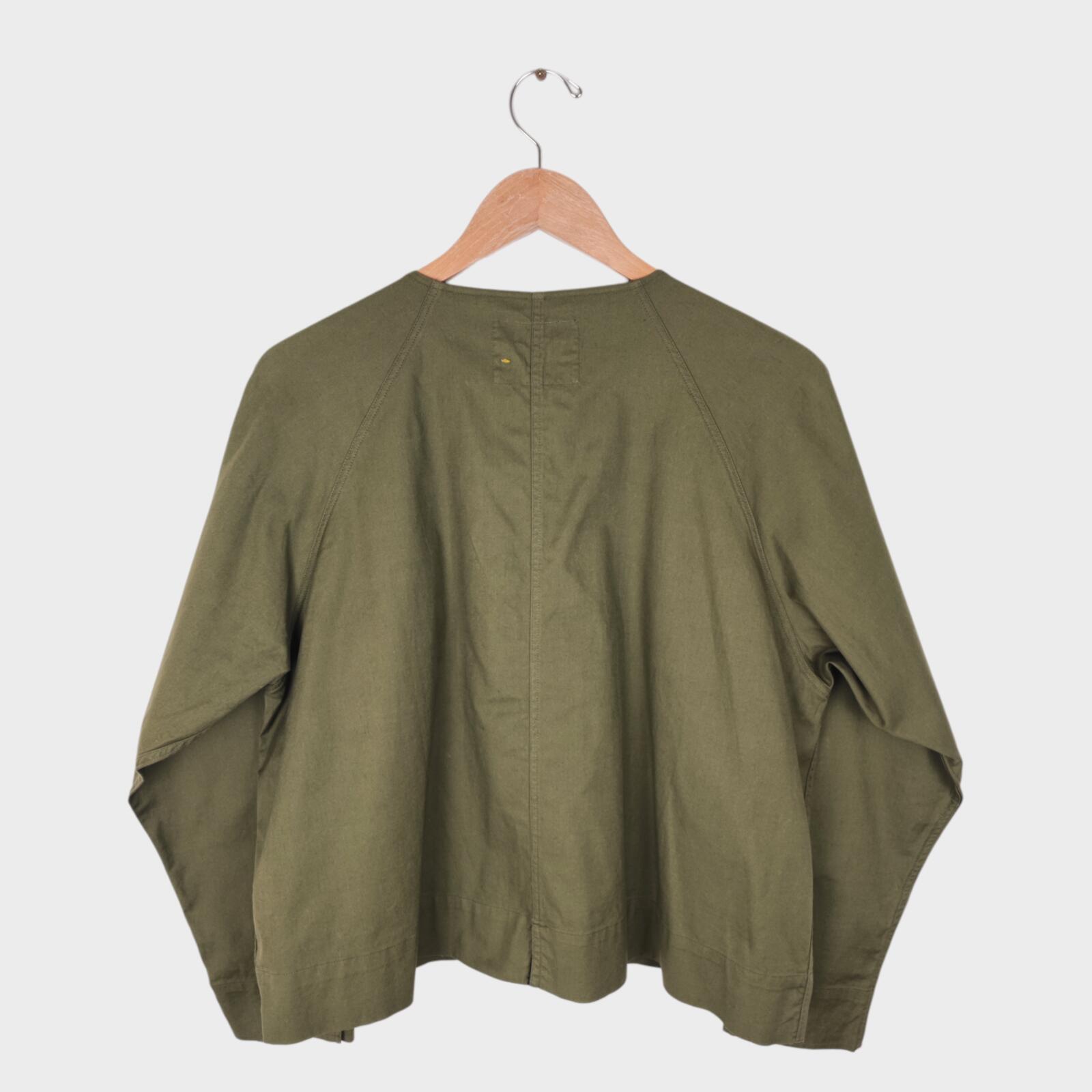 MHL MARGARET HOWELL Women's Olive Green Collarless Cotton Twill Overshirt Jacket