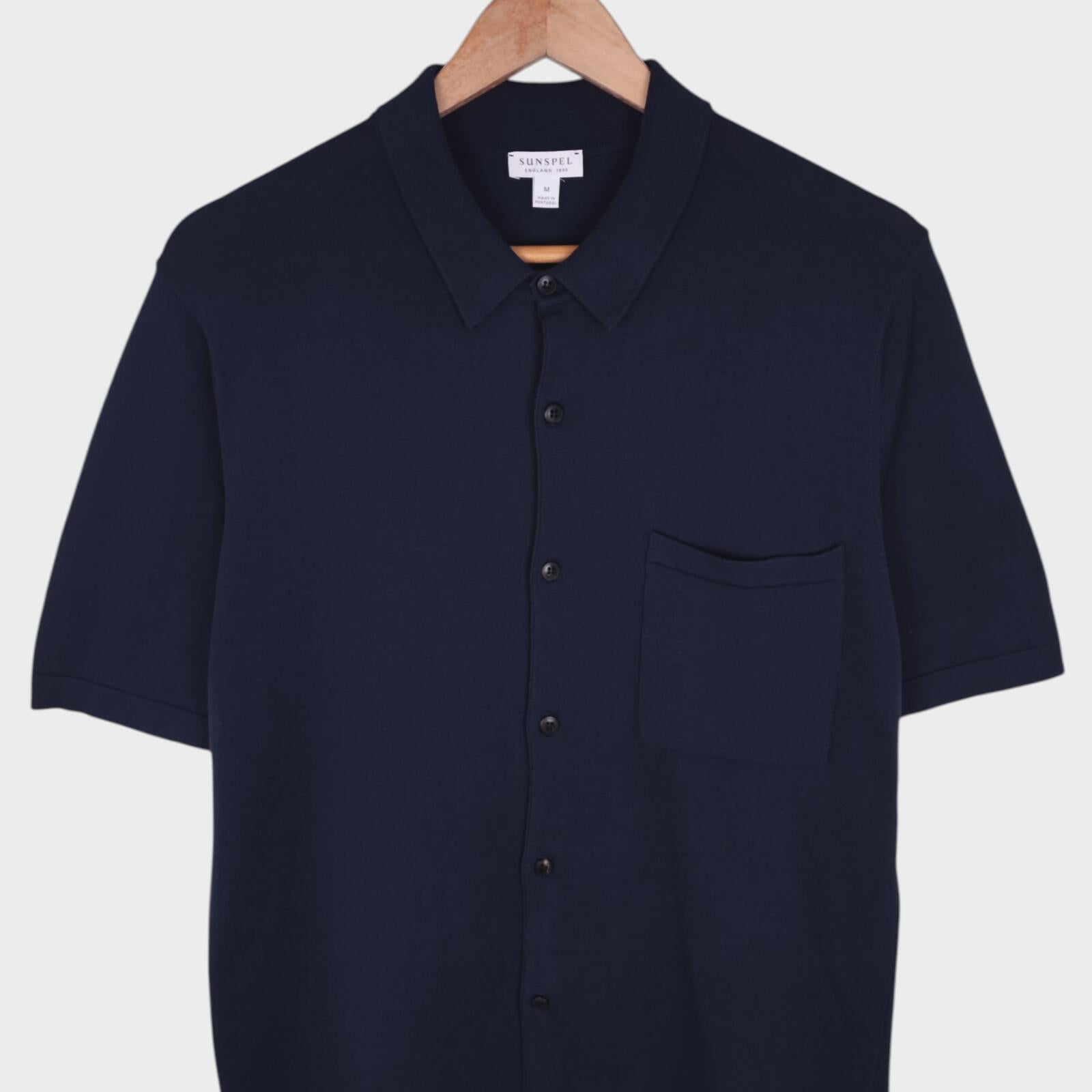 SUNSPEL Men's Navy Blue Knitted Cotton Short Sleeved Shirt