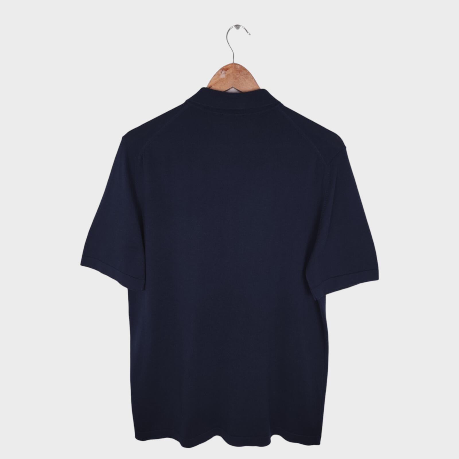 SUNSPEL Men's Navy Blue Knitted Cotton Short Sleeved Shirt