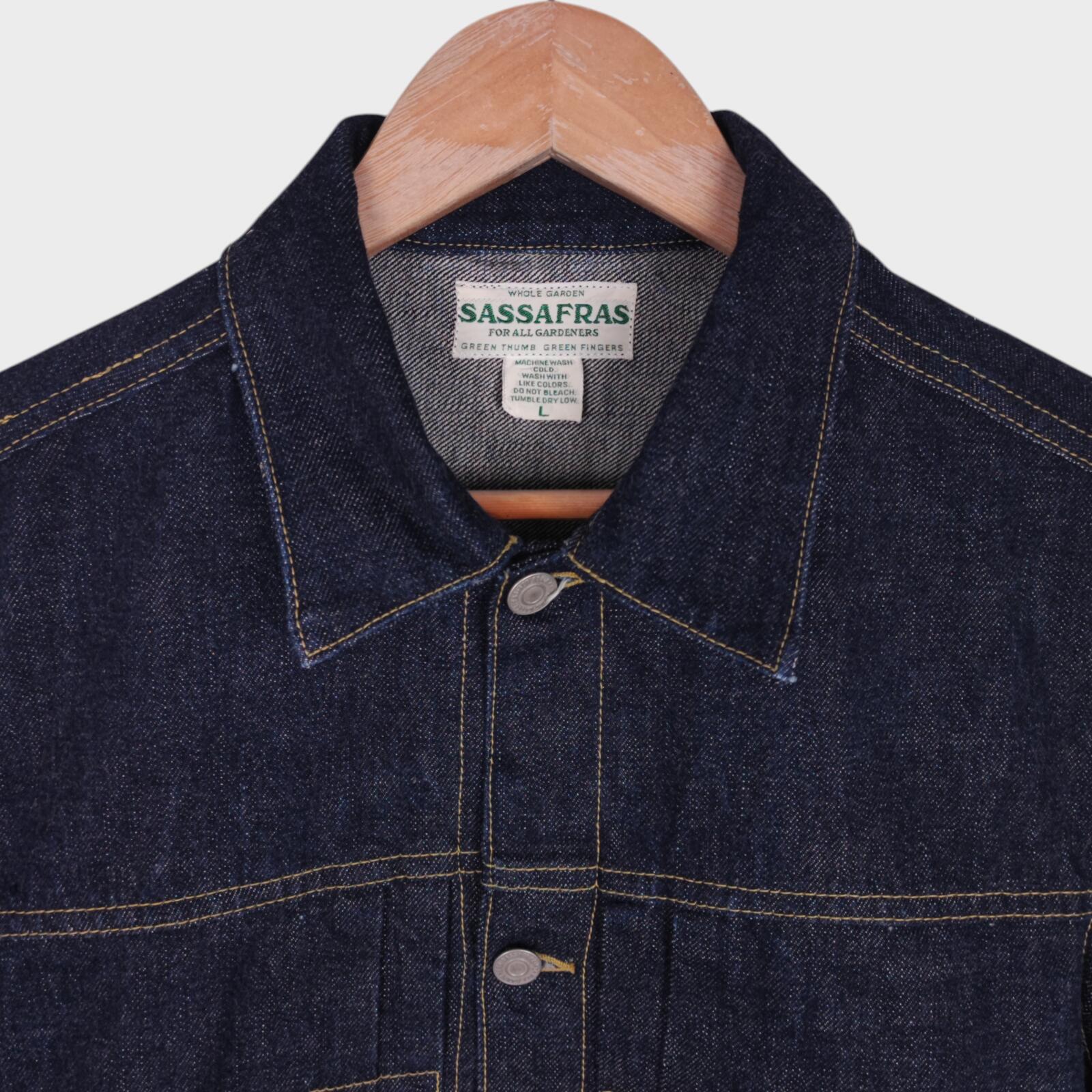 SASSAFRAS Men's Made in Japan Selvedge Denim Gardener Trucker Jacket