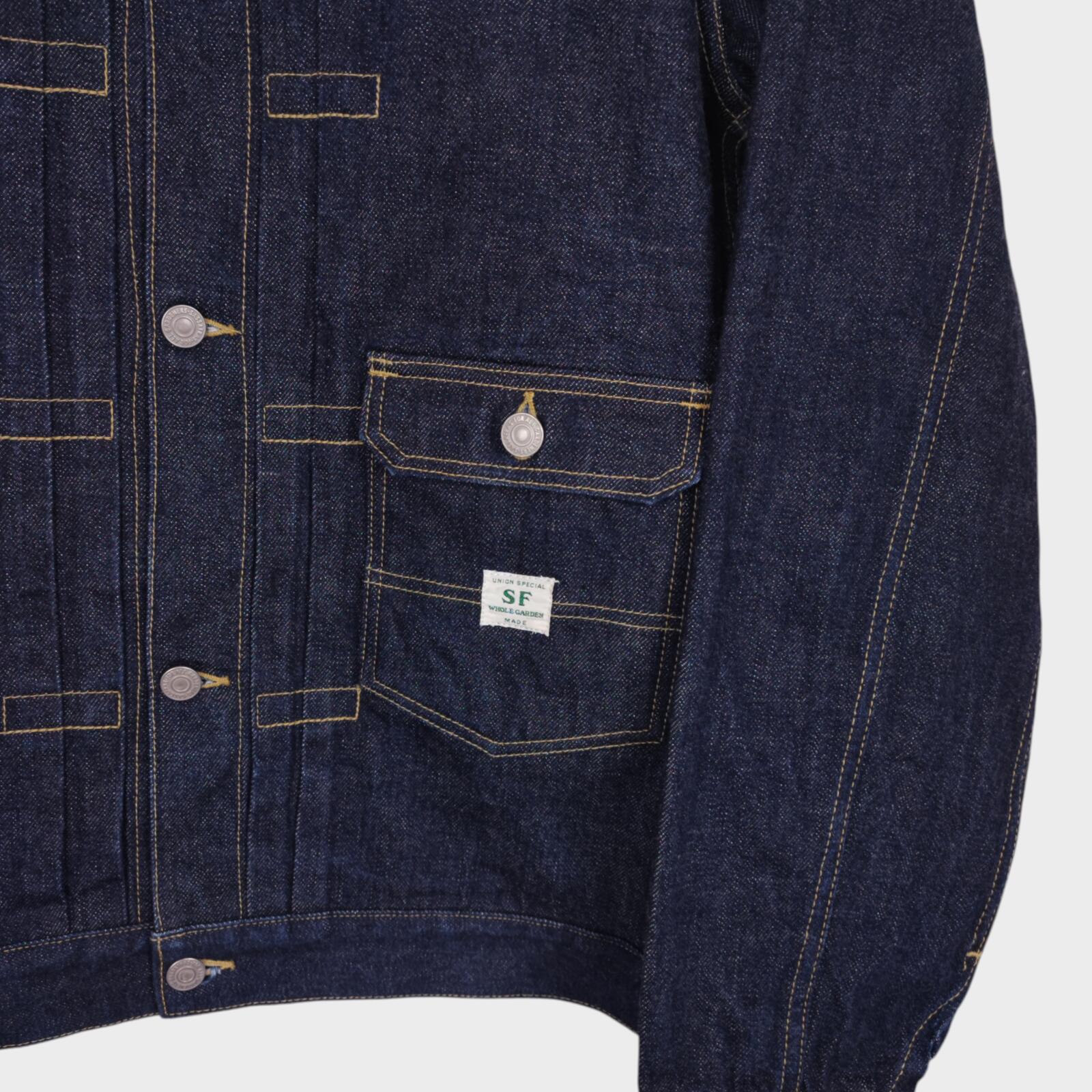 SASSAFRAS Men's Made in Japan Selvedge Denim Gardener Trucker Jacket