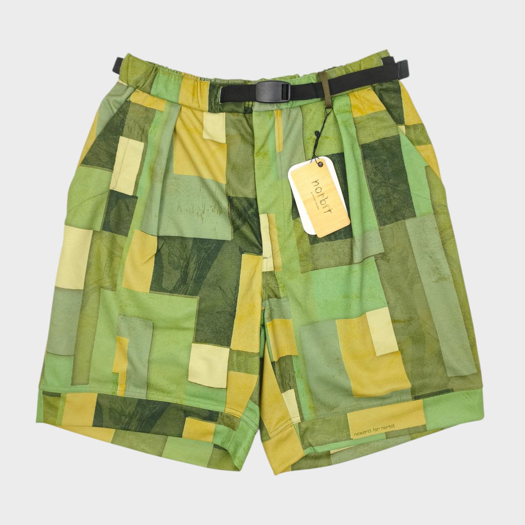 NORBIT BY HIROSHI NOZAWA Men's Green Geometric Print Aloha Shorts