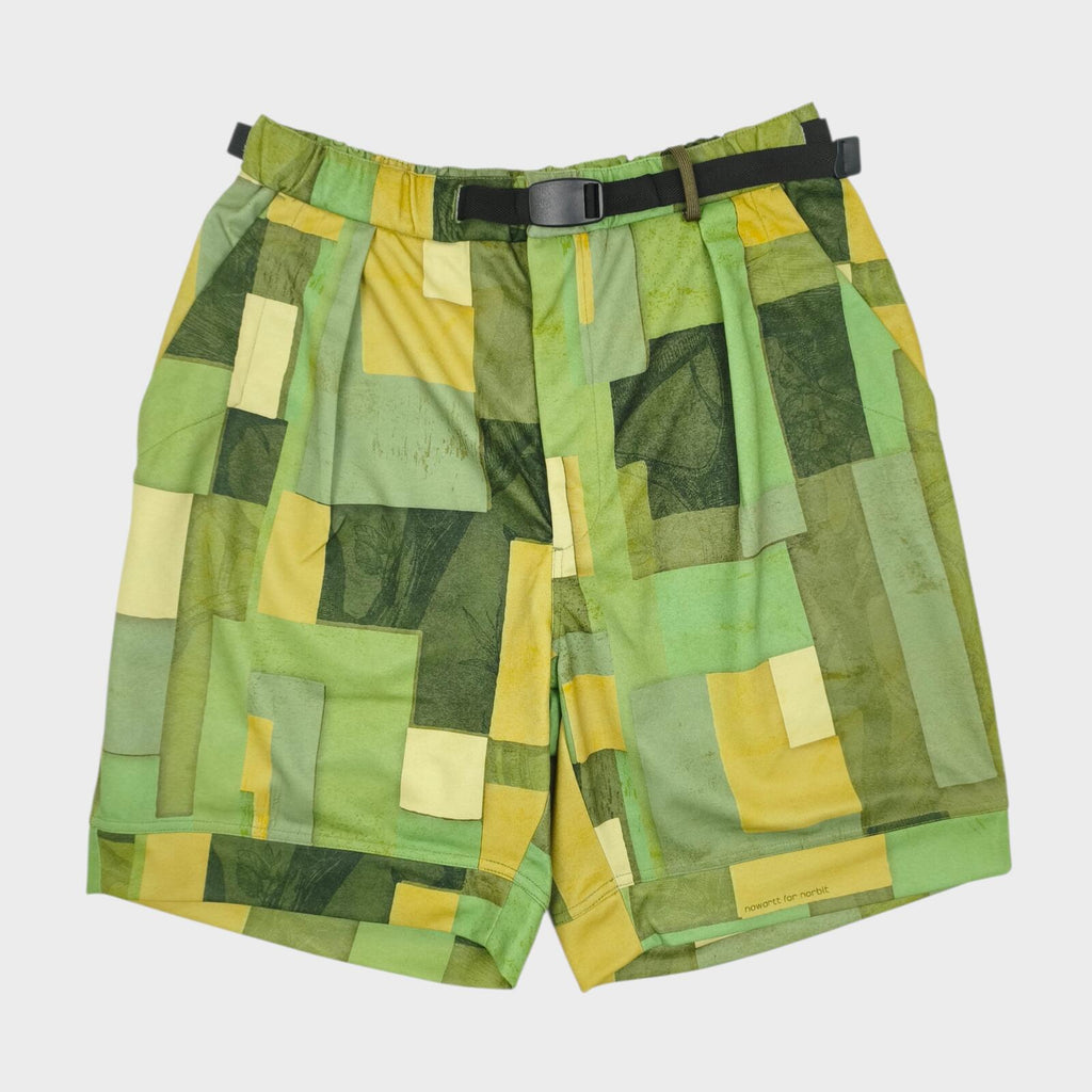 NORBIT BY HIROSHI NOZAWA Men's Green Geometric Print Aloha Shorts