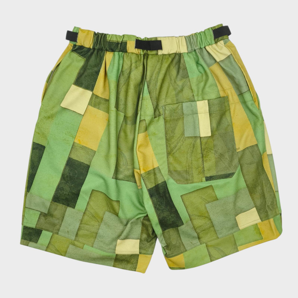 NORBIT BY HIROSHI NOZAWA Men's Green Geometric Print Aloha Shorts