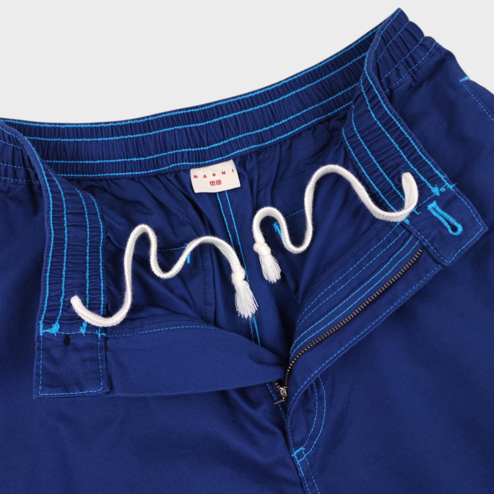 MARNI x UNIQLO Men's Blue Cotton Twill Wide Fit Elasticated Shorts