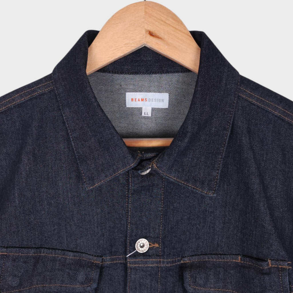 BEAMS Men's Dark Blue Cropped Denim Utility Chore Jacket