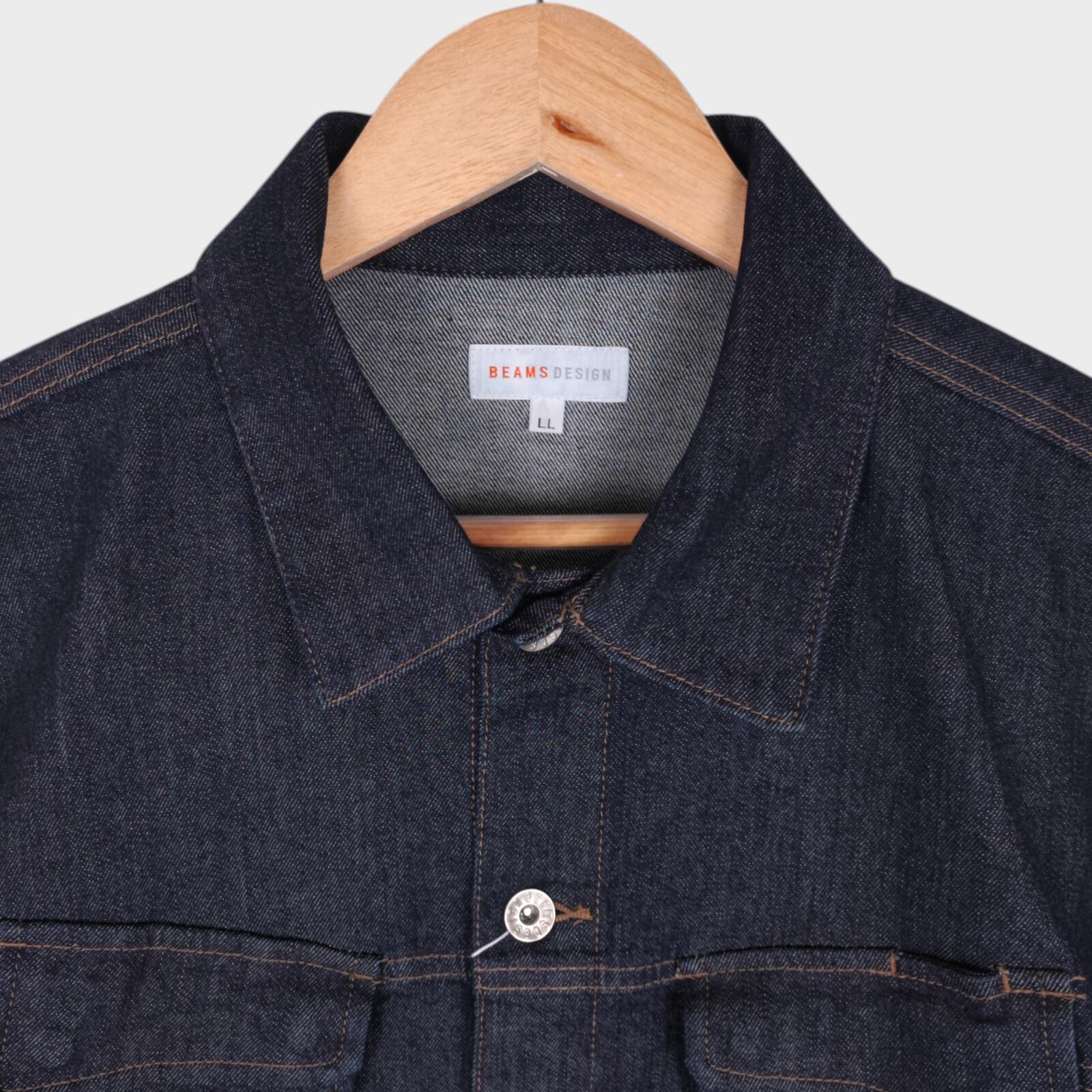BEAMS Men's Dark Blue Cropped Denim Utility Chore Jacket