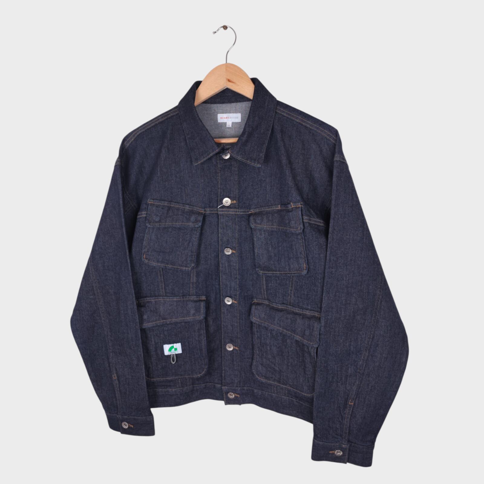 BEAMS Men's Dark Blue Cropped Denim Utility Chore Jacket