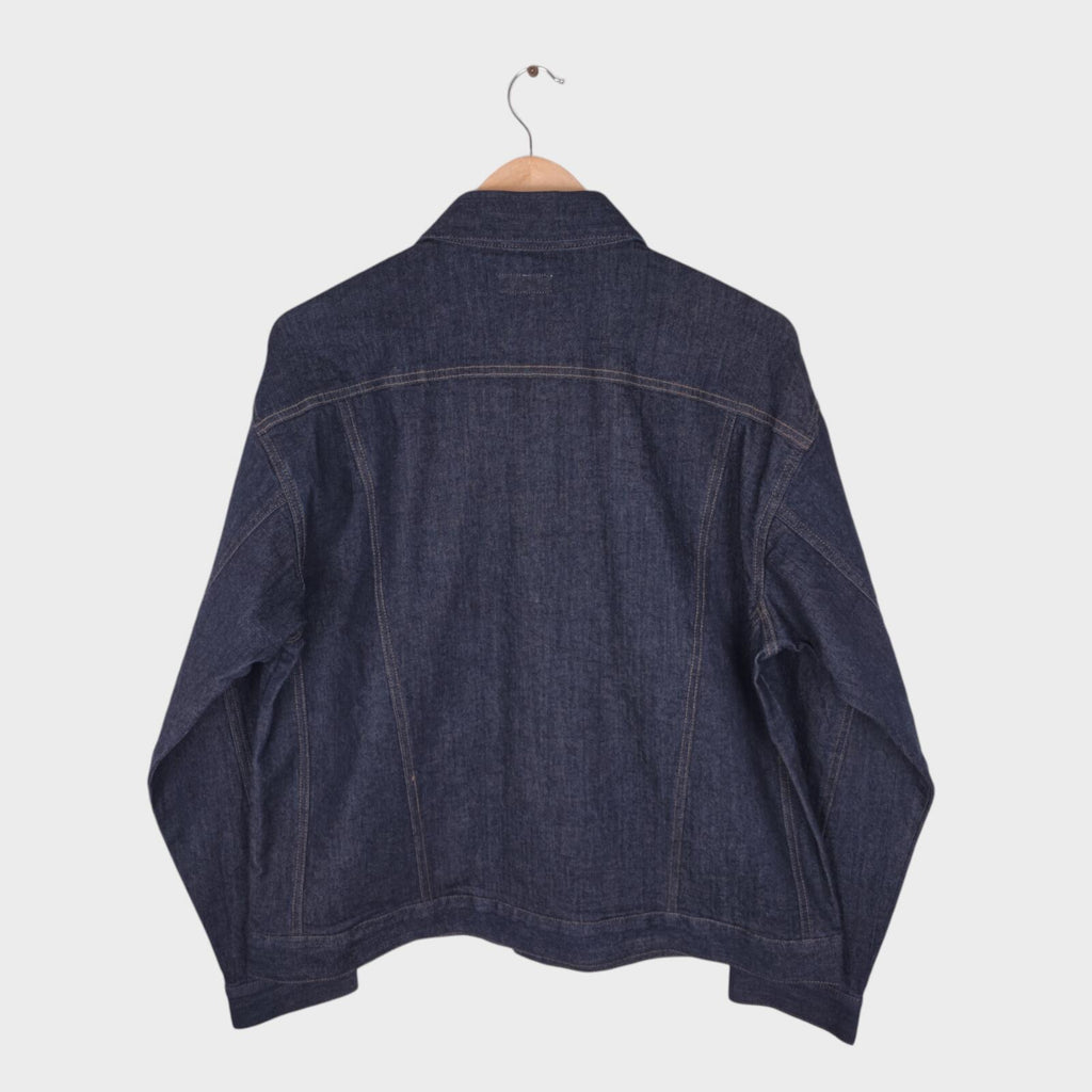 BEAMS Men's Dark Blue Cropped Denim Utility Chore Jacket