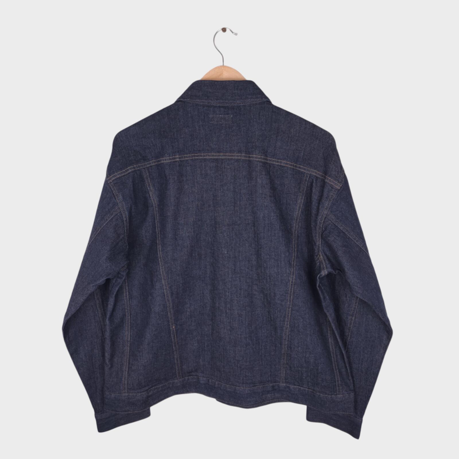 BEAMS Men's Dark Blue Cropped Denim Utility Chore Jacket