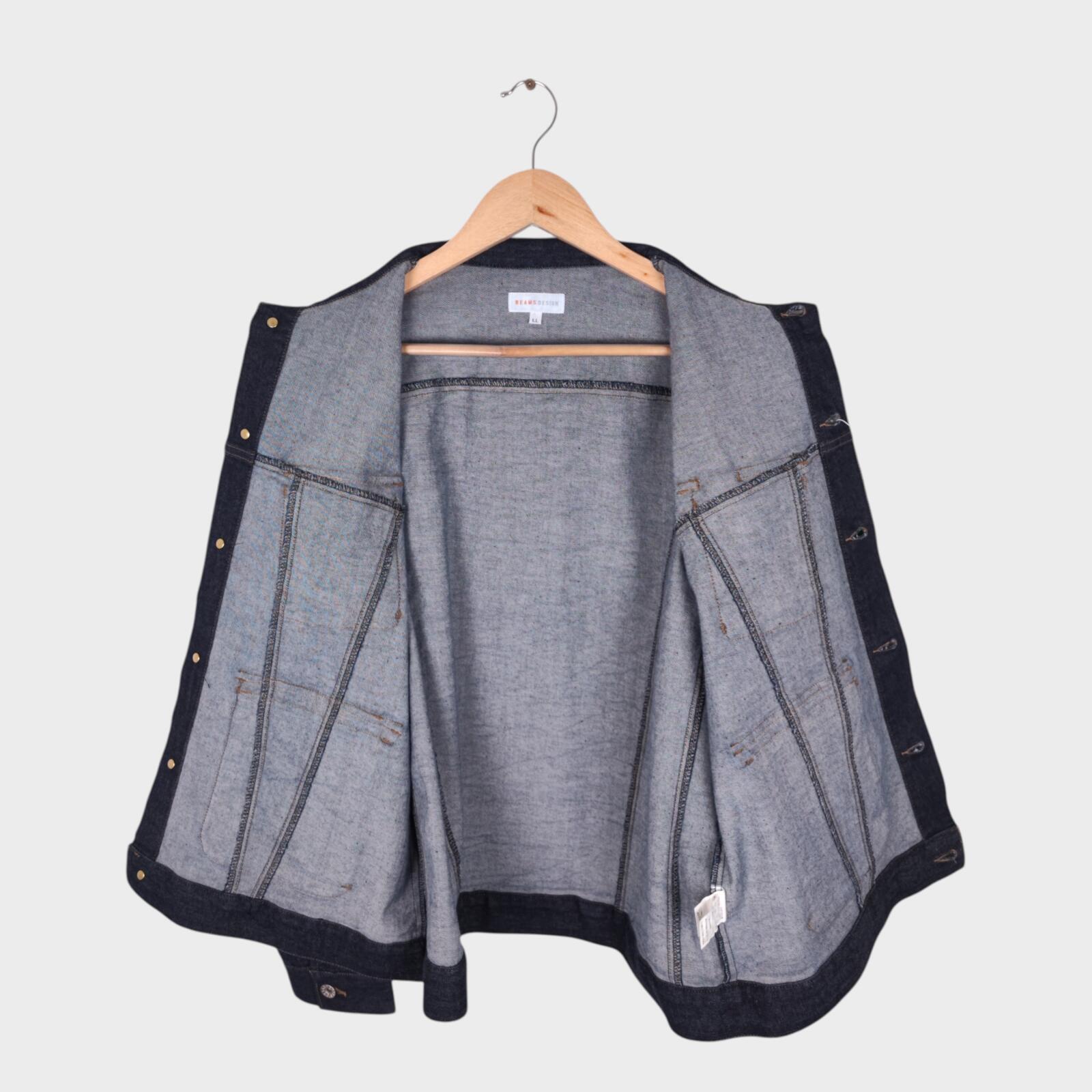BEAMS Men's Dark Blue Cropped Denim Utility Chore Jacket