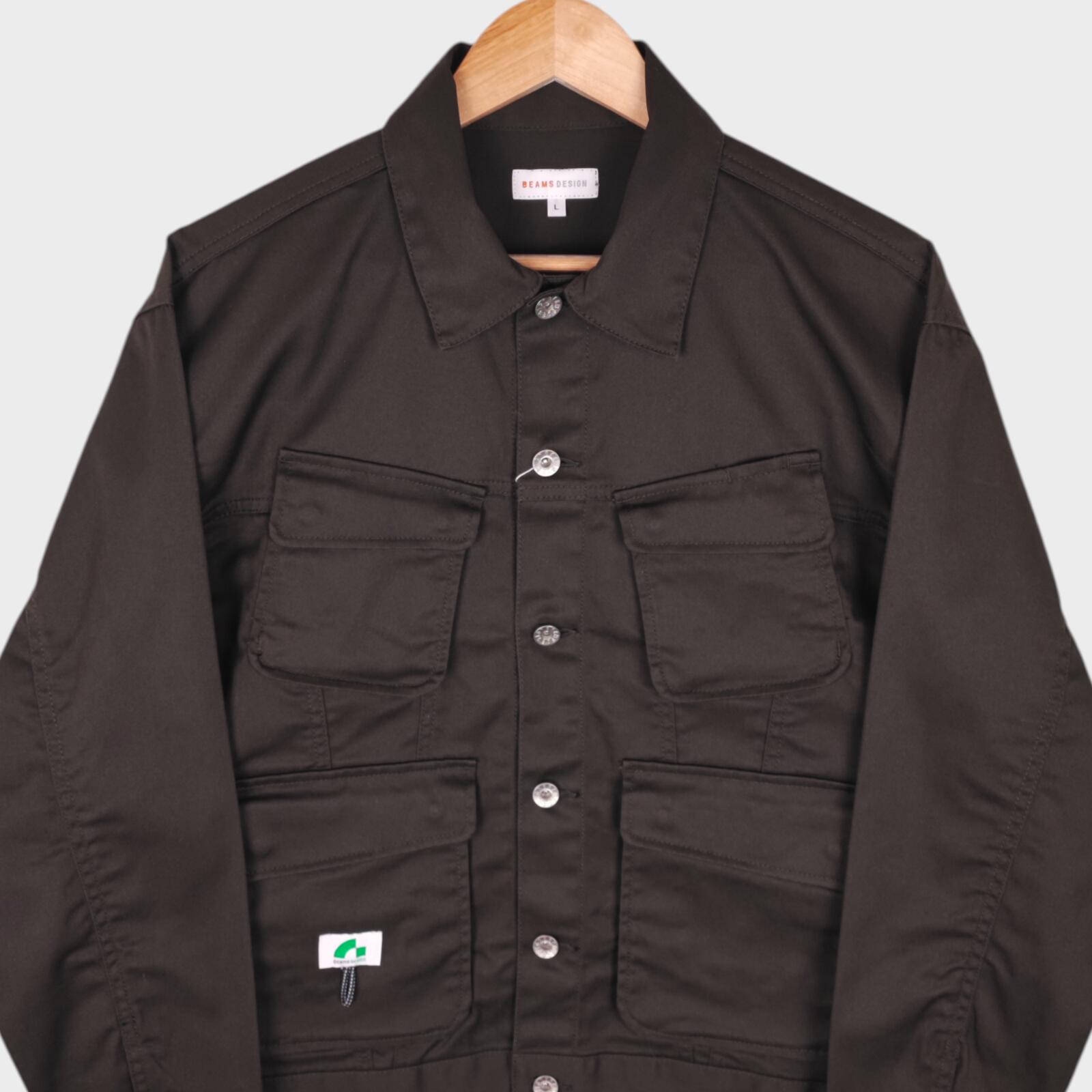 BEAMS Men's Dark Brown Cropped Utility Chore Jacket