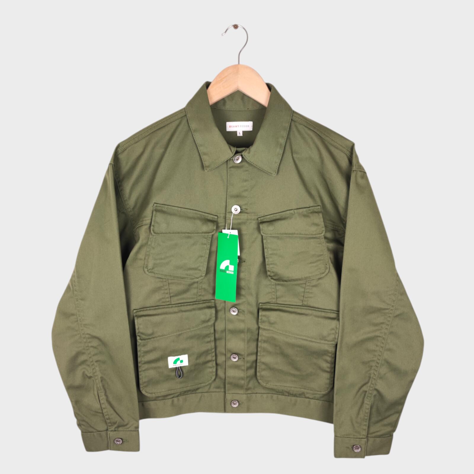 BEAMS Men's Green Cropped Utility Chore Jacket