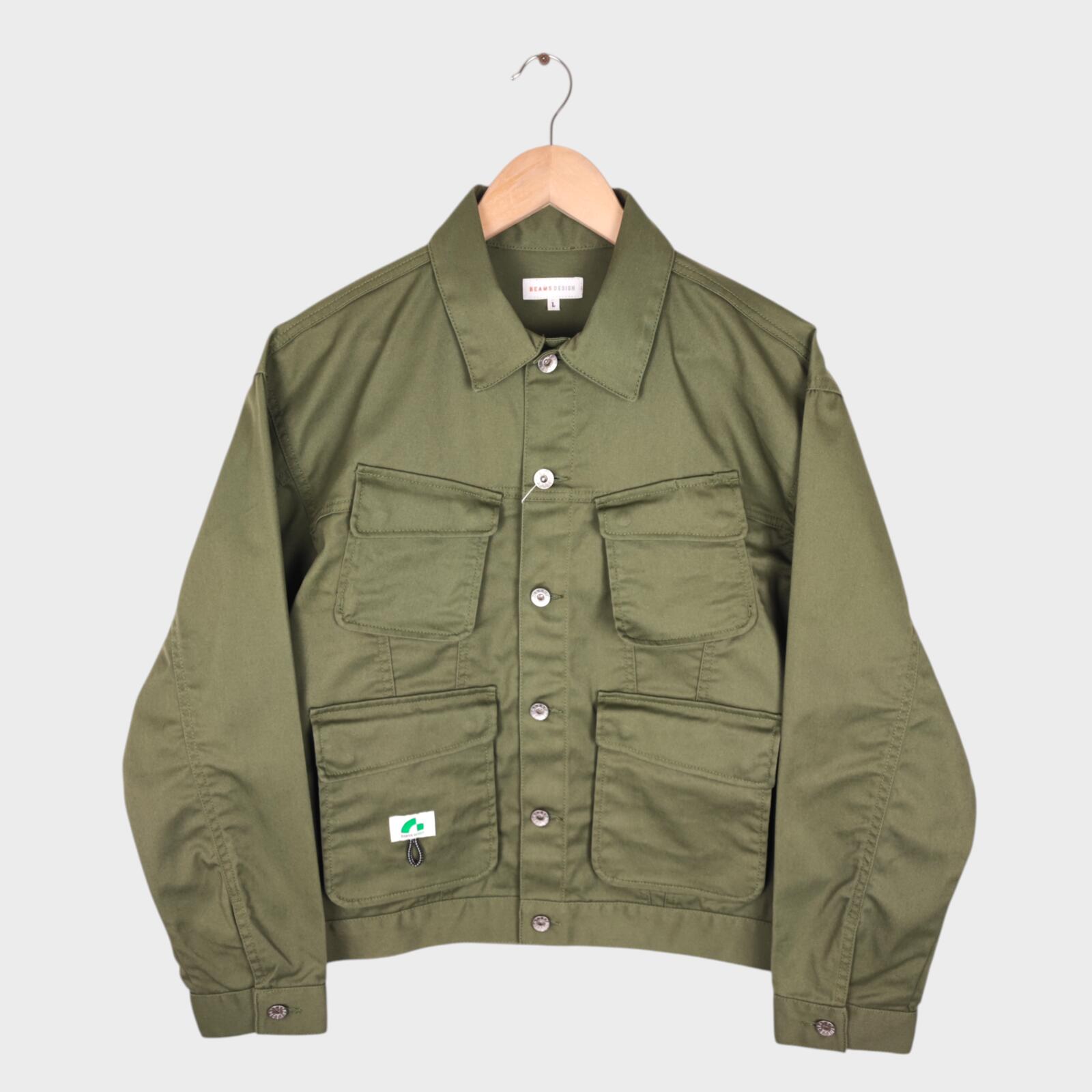 BEAMS Men's Green Cropped Utility Chore Jacket