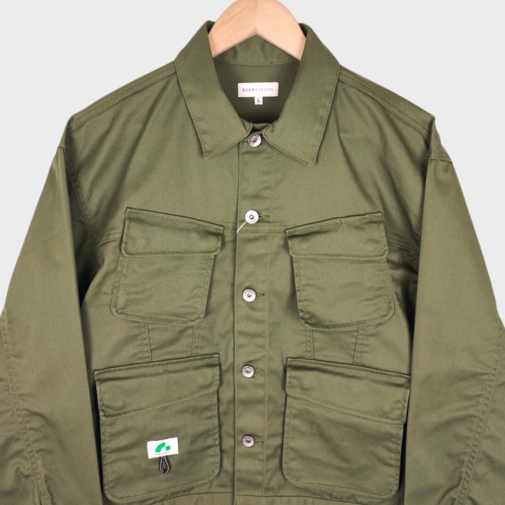 BEAMS Men's Green Cropped Utility Chore Jacket
