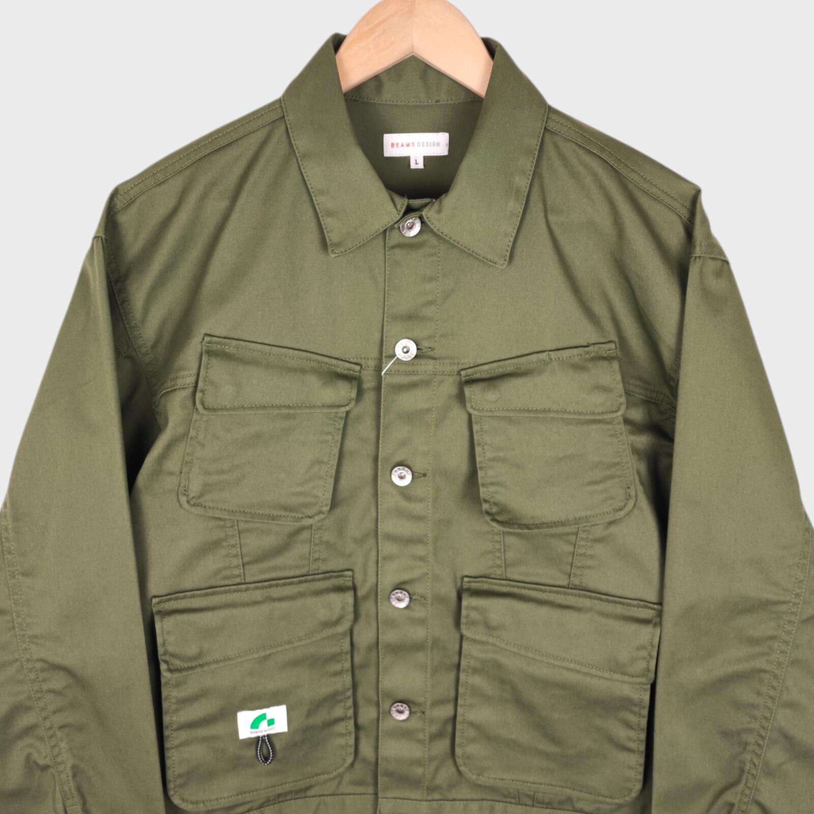 BEAMS Men's Green Cropped Utility Chore Jacket
