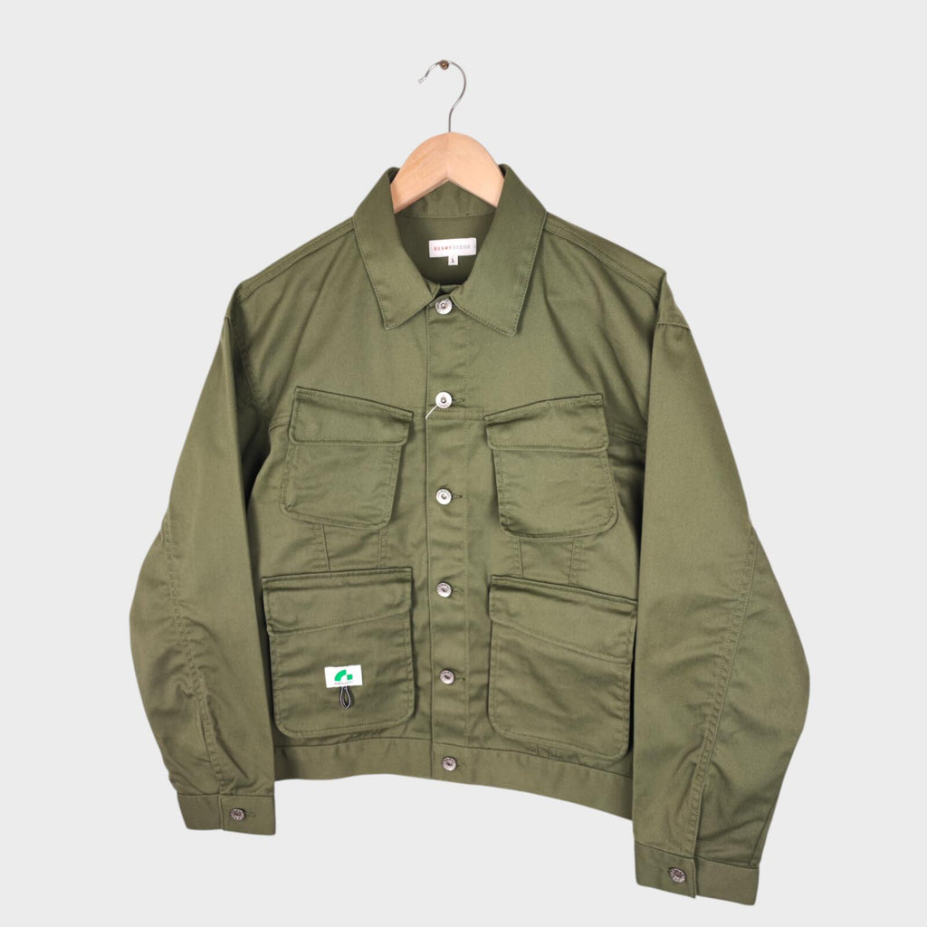BEAMS Men's Green Cropped Utility Chore Jacket