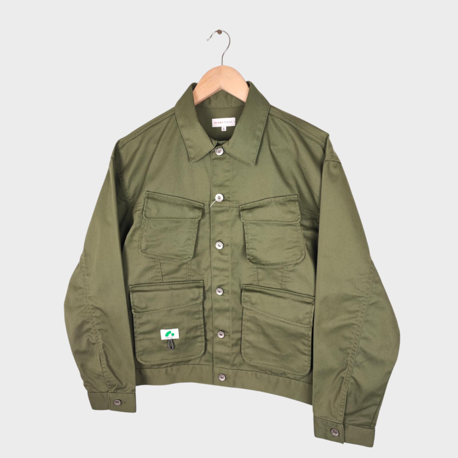 BEAMS Men's Green Cropped Utility Chore Jacket