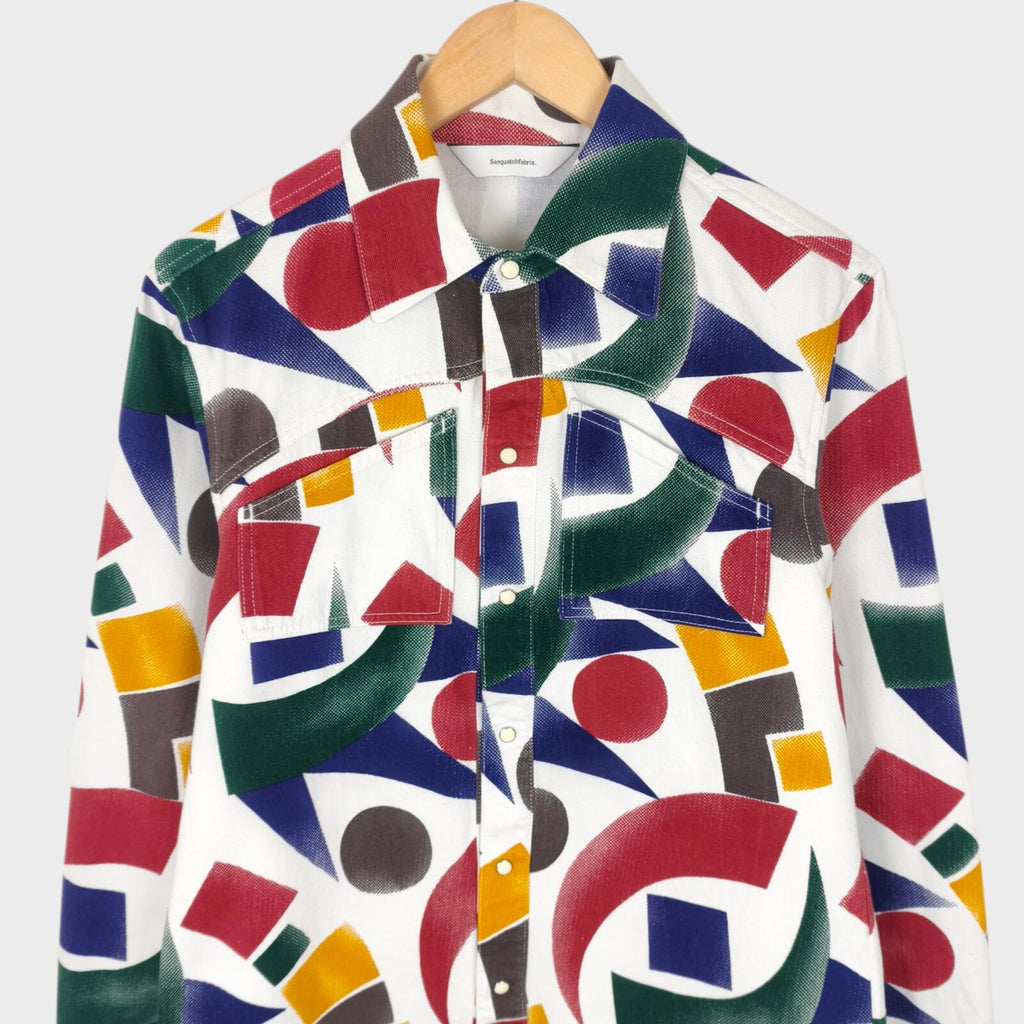 SASQUATCHFABRIX Men's Made in Japan Far East Avant Garde Print Denim Shirt