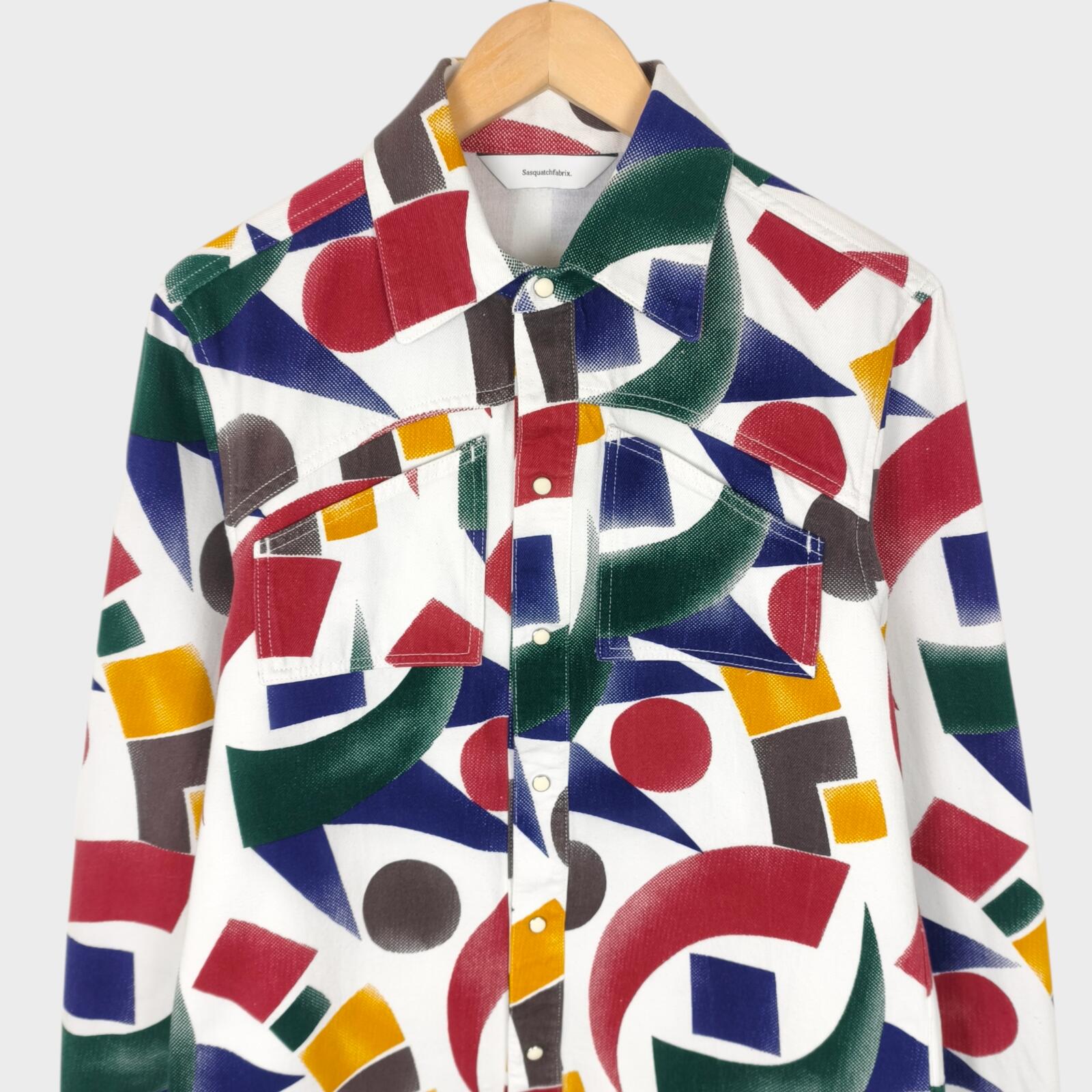 SASQUATCHFABRIX Men's Made in Japan Far East Avant Garde Print Denim Shirt