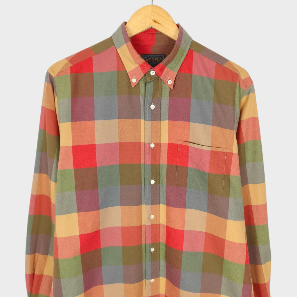 BEAMS PLUS Men's Made in Japan Multicoloured Check Shirt