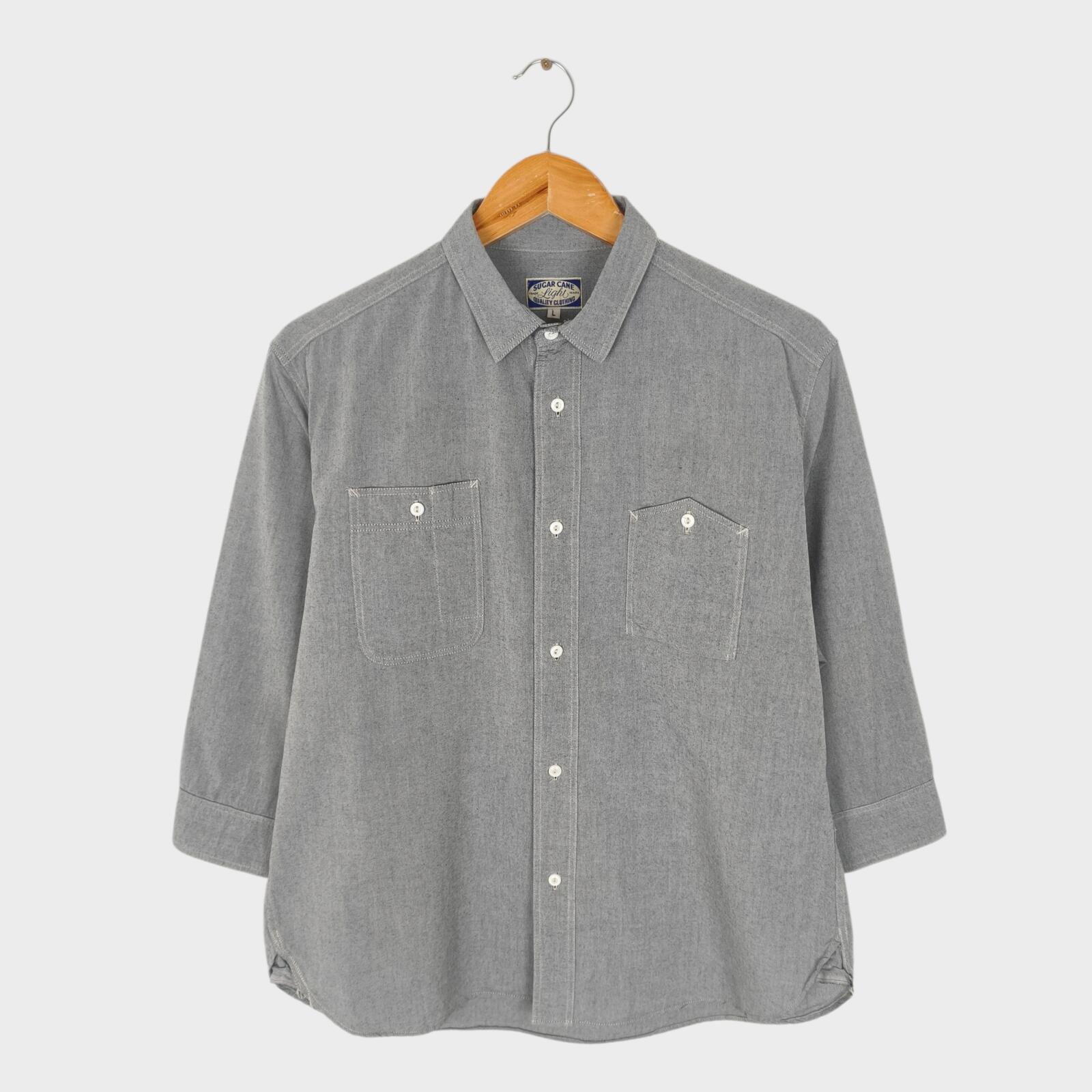 SUGAR CANE Men's Made in Japan 3/4 Sleeve Grey Shirt