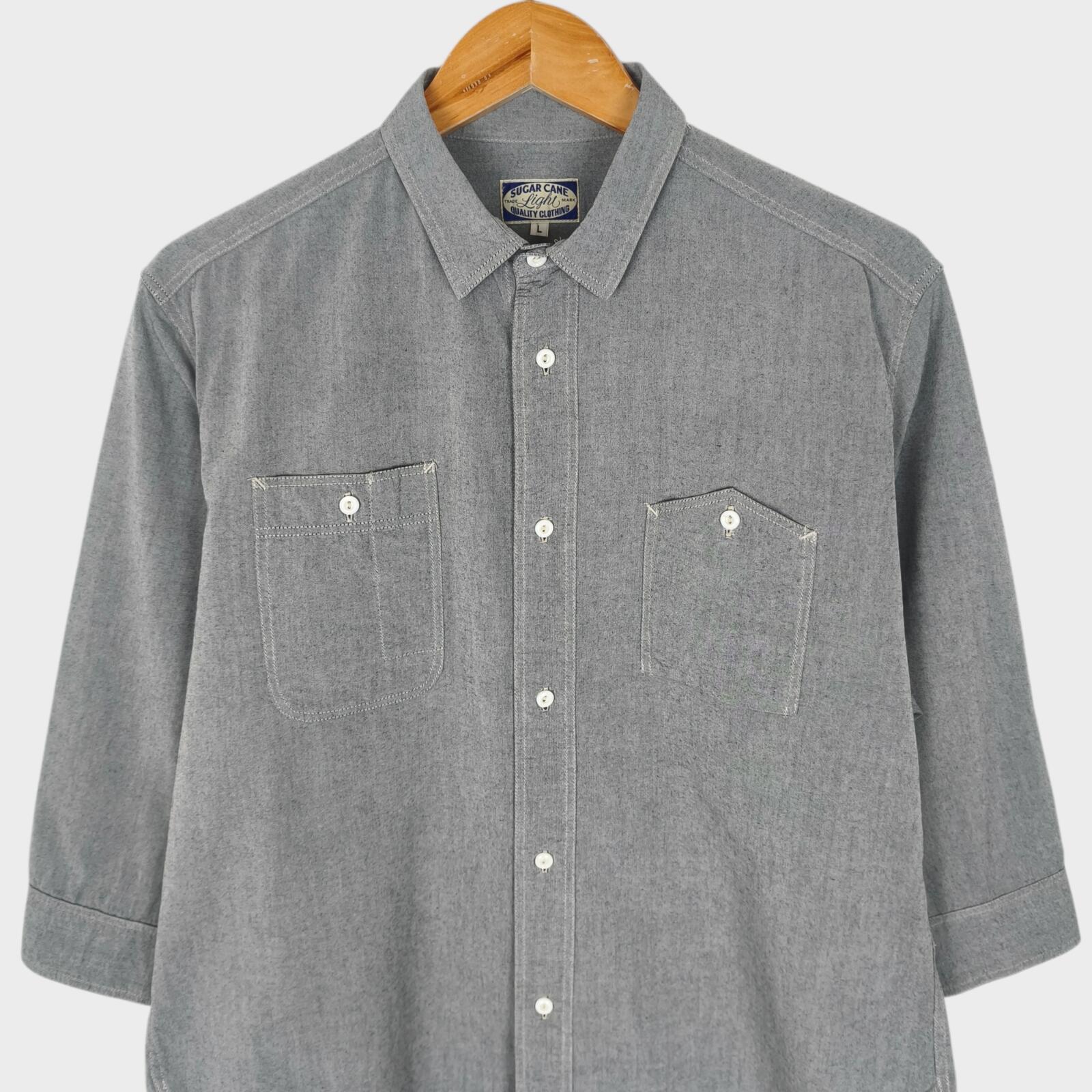 SUGAR CANE Men's Made in Japan 3/4 Sleeve Grey Shirt