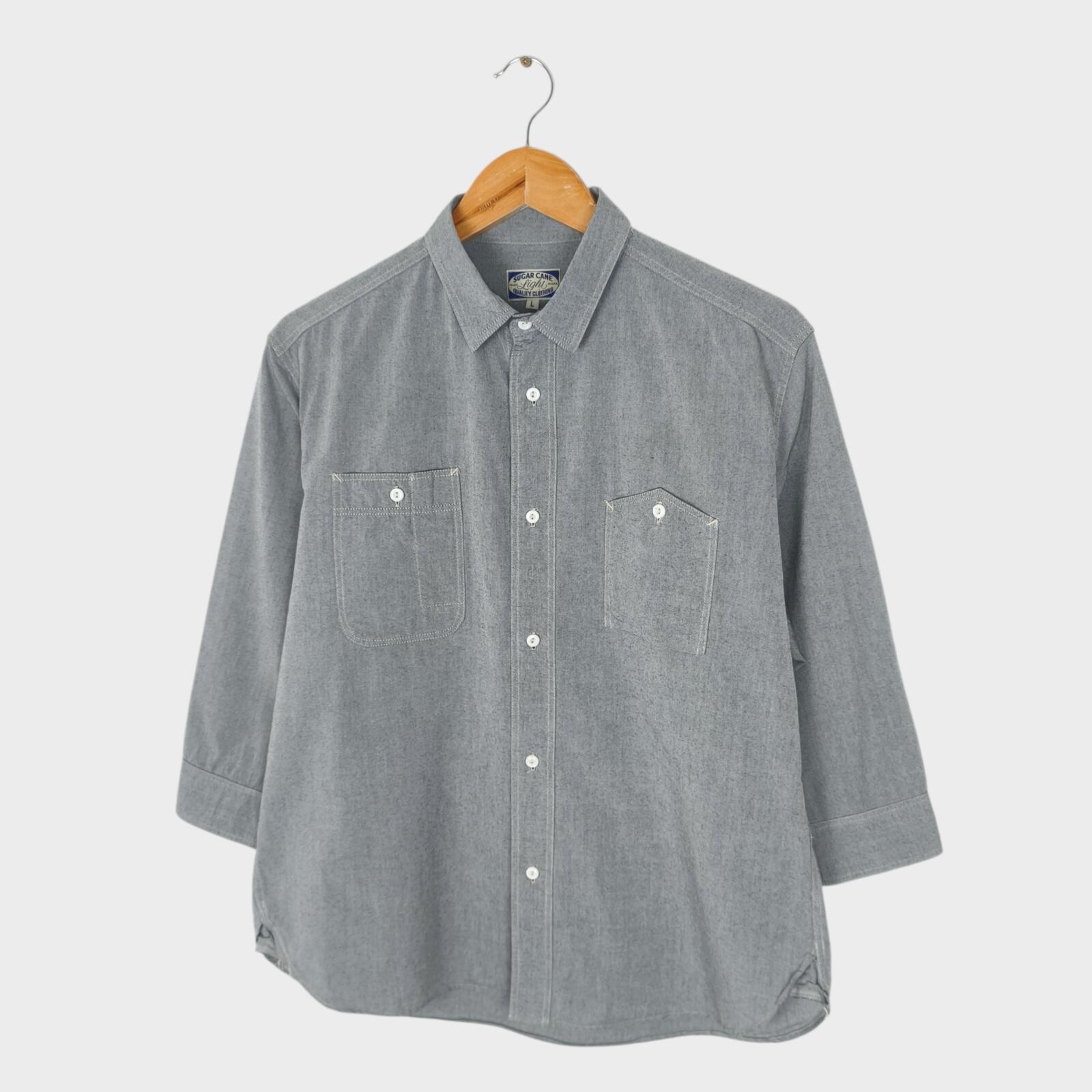 SUGAR CANE Men's Made in Japan 3/4 Sleeve Grey Shirt
