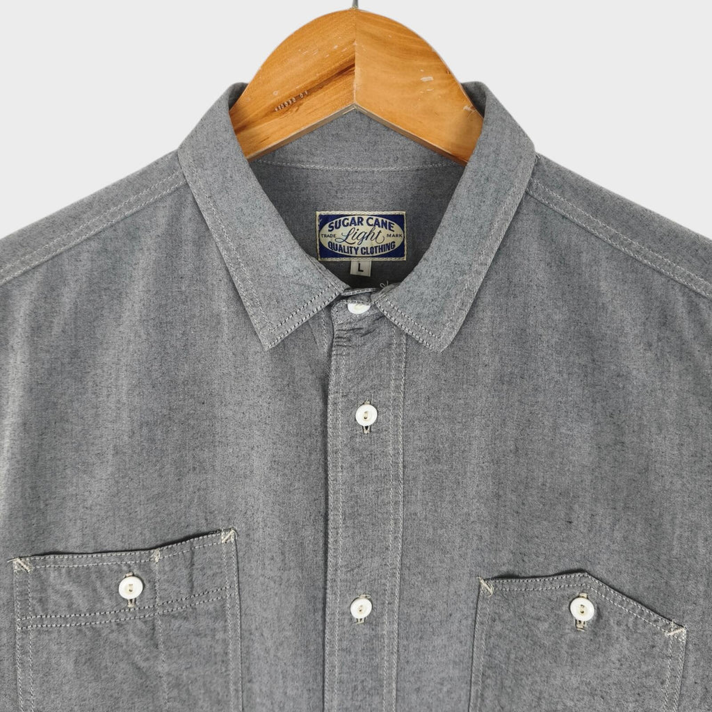 SUGAR CANE Men's Made in Japan 3/4 Sleeve Grey Shirt