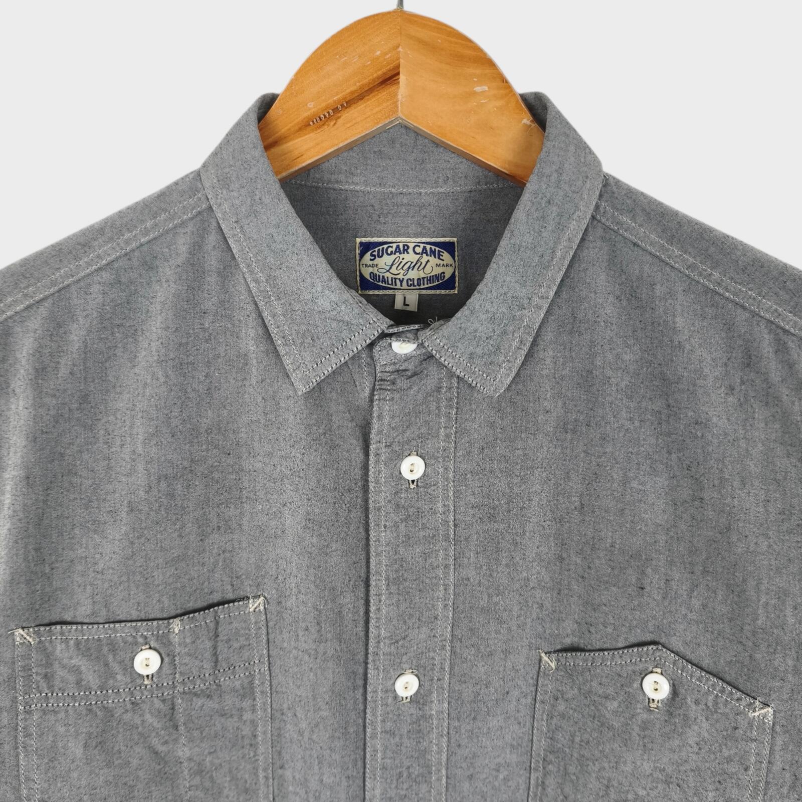 SUGAR CANE Men's Made in Japan 3/4 Sleeve Grey Shirt