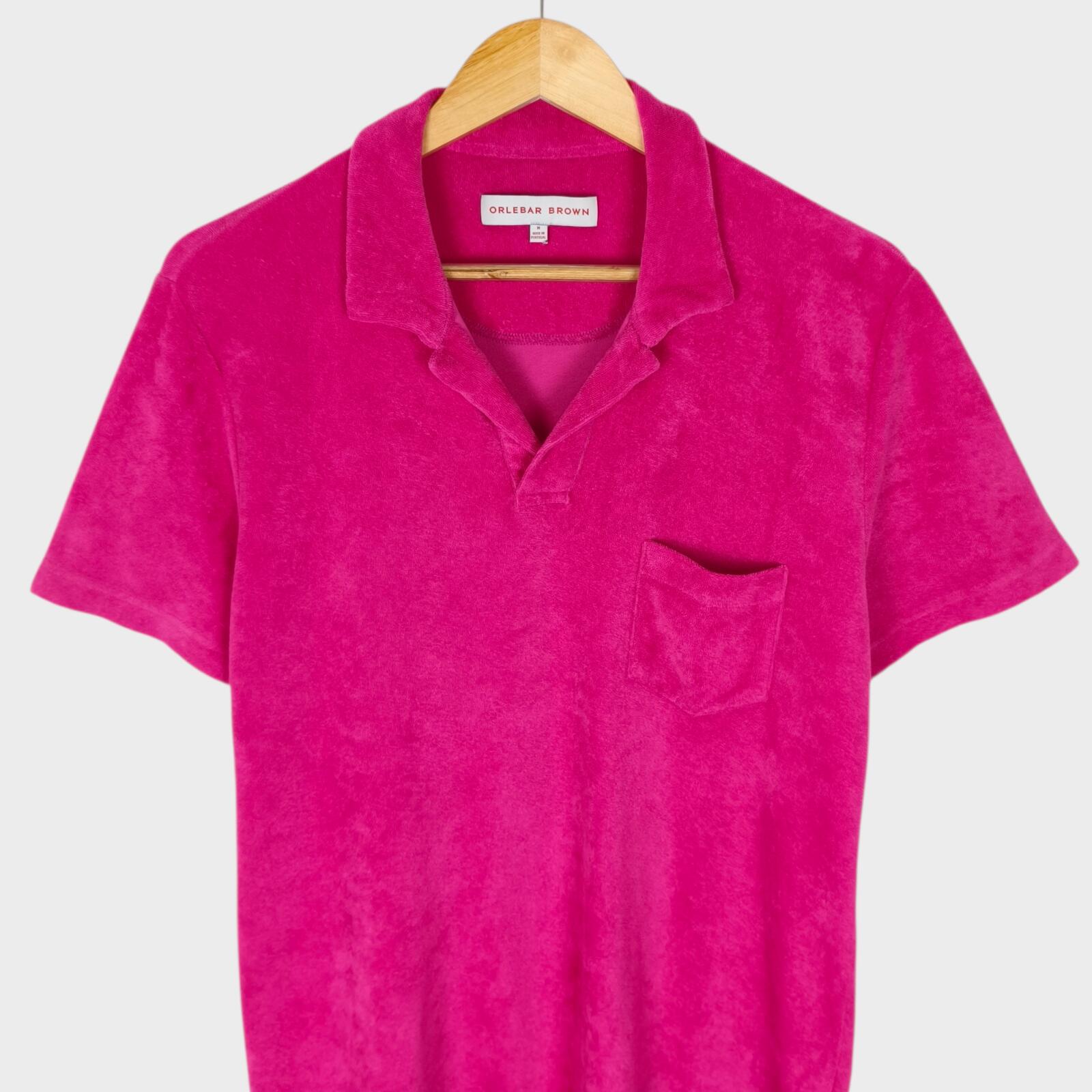 ORLEBAR BROWN Men's Hot Pink Terry Towelling Polo Shirt