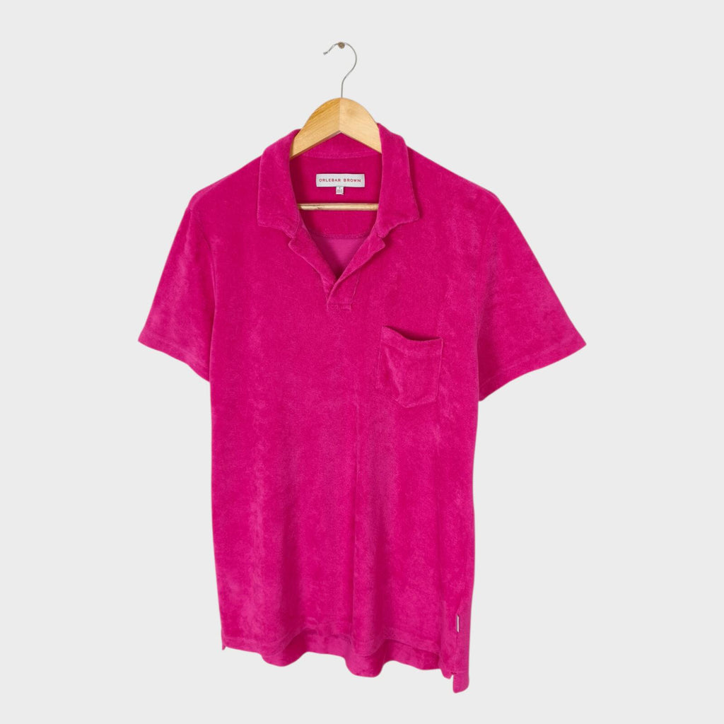 ORLEBAR BROWN Men's Hot Pink Terry Towelling Polo Shirt