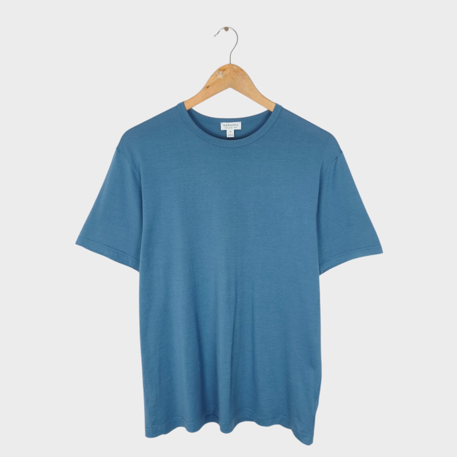 SUNSPEL Men's Made in England Blue Pima Cotton Crewneck T-Shirt