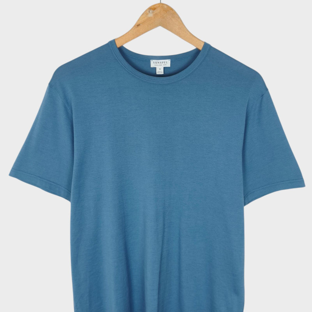 SUNSPEL Men's Made in England Blue Pima Cotton Crewneck T-Shirt
