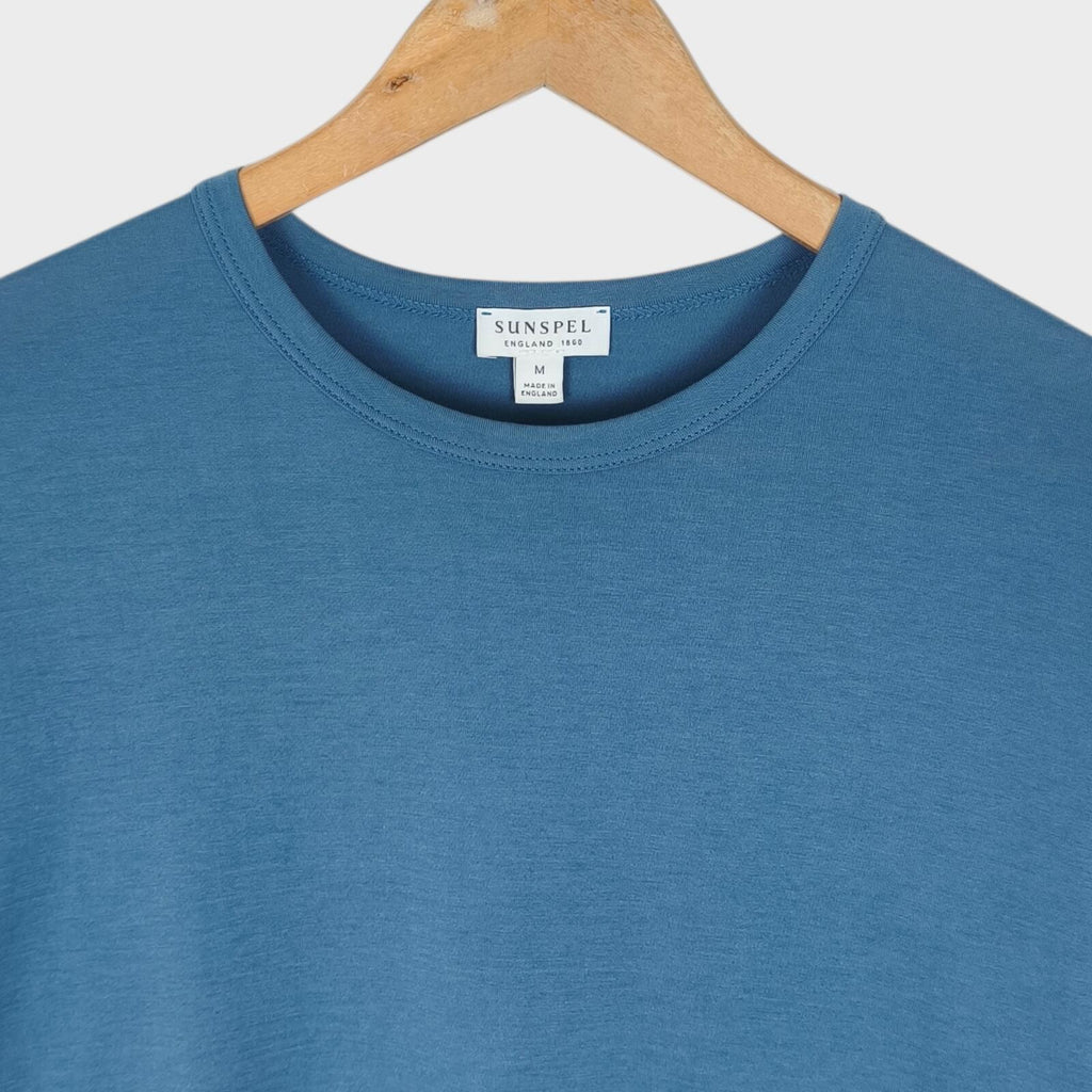 SUNSPEL Men's Made in England Blue Pima Cotton Crewneck T-Shirt