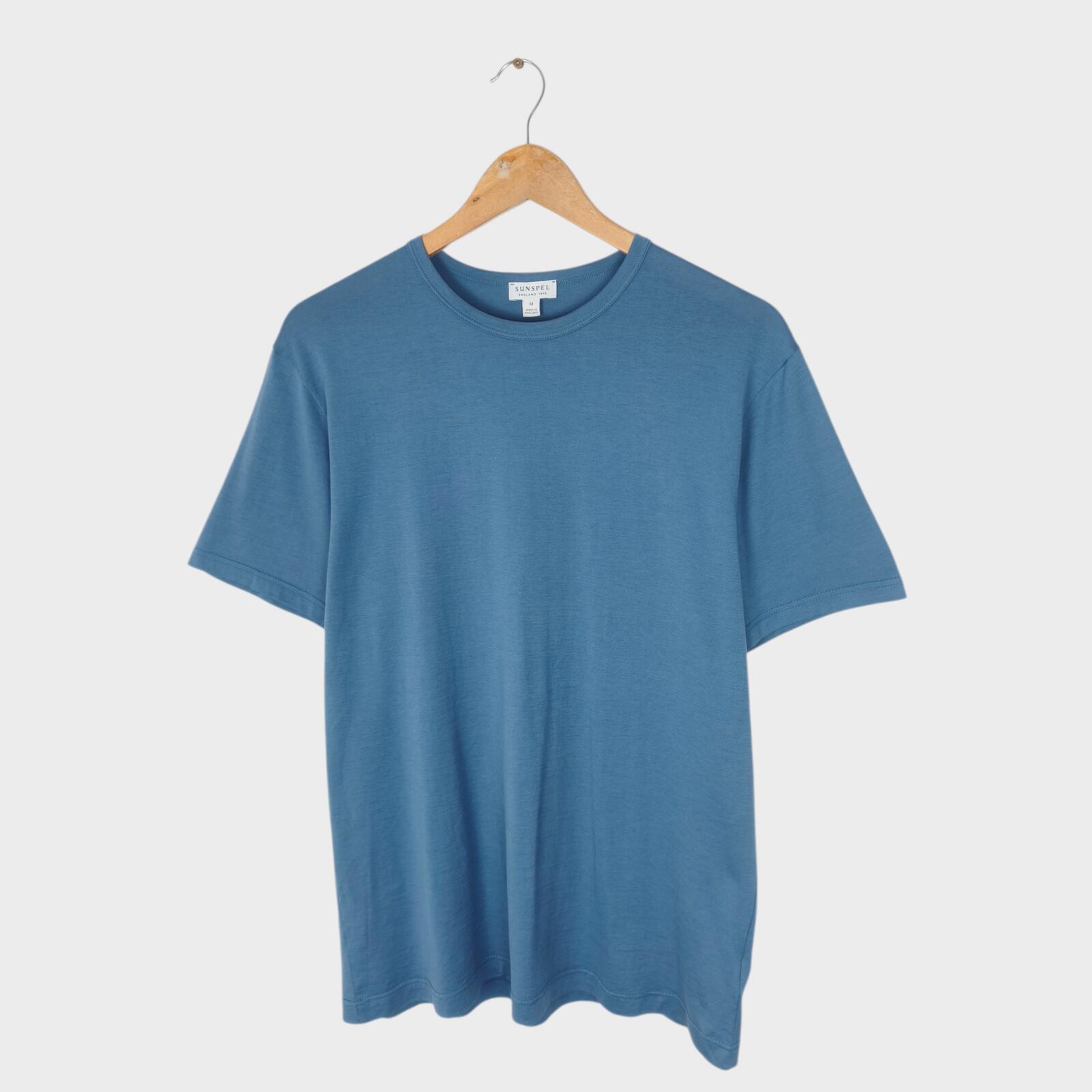 SUNSPEL Men's Made in England Blue Pima Cotton Crewneck T-Shirt