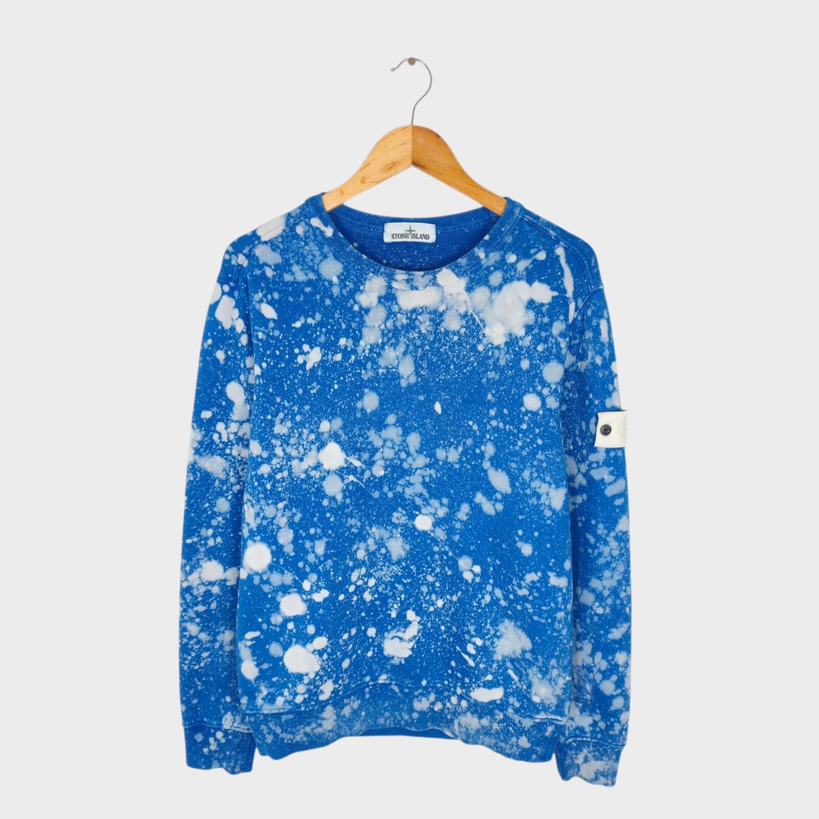STONE ISLAND Men's Blue Custom Acid Dye Compass Badge Sweatshirt