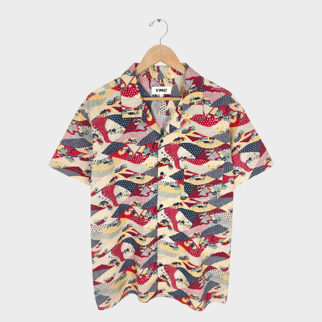 YMC You Must Create Men's Malick Seersucker Commune Print Shirt