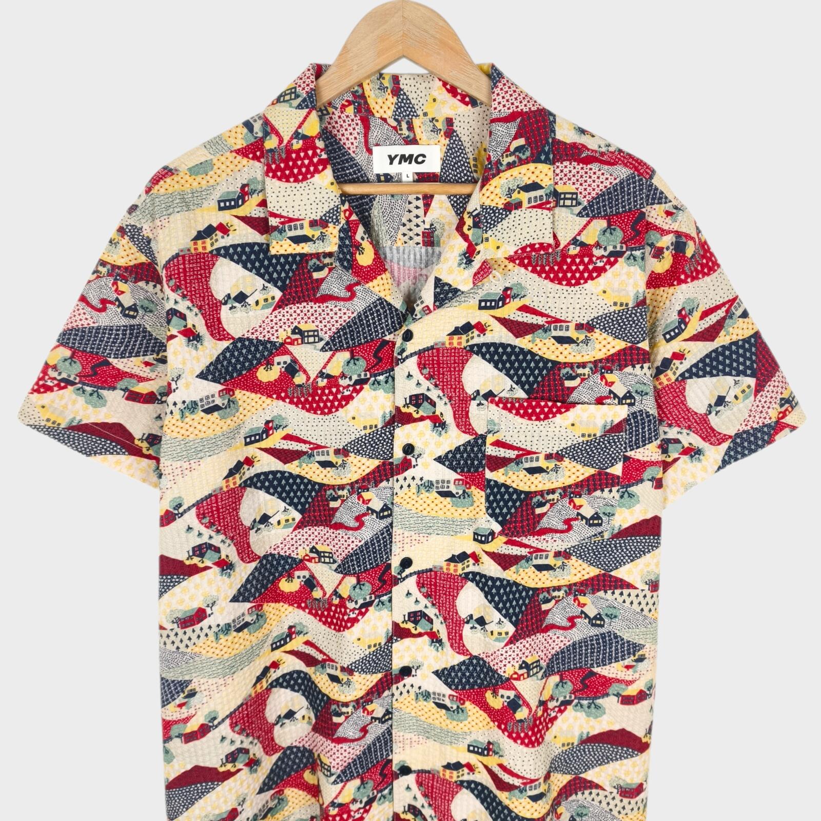 YMC You Must Create Men's Malick Seersucker Commune Print Shirt