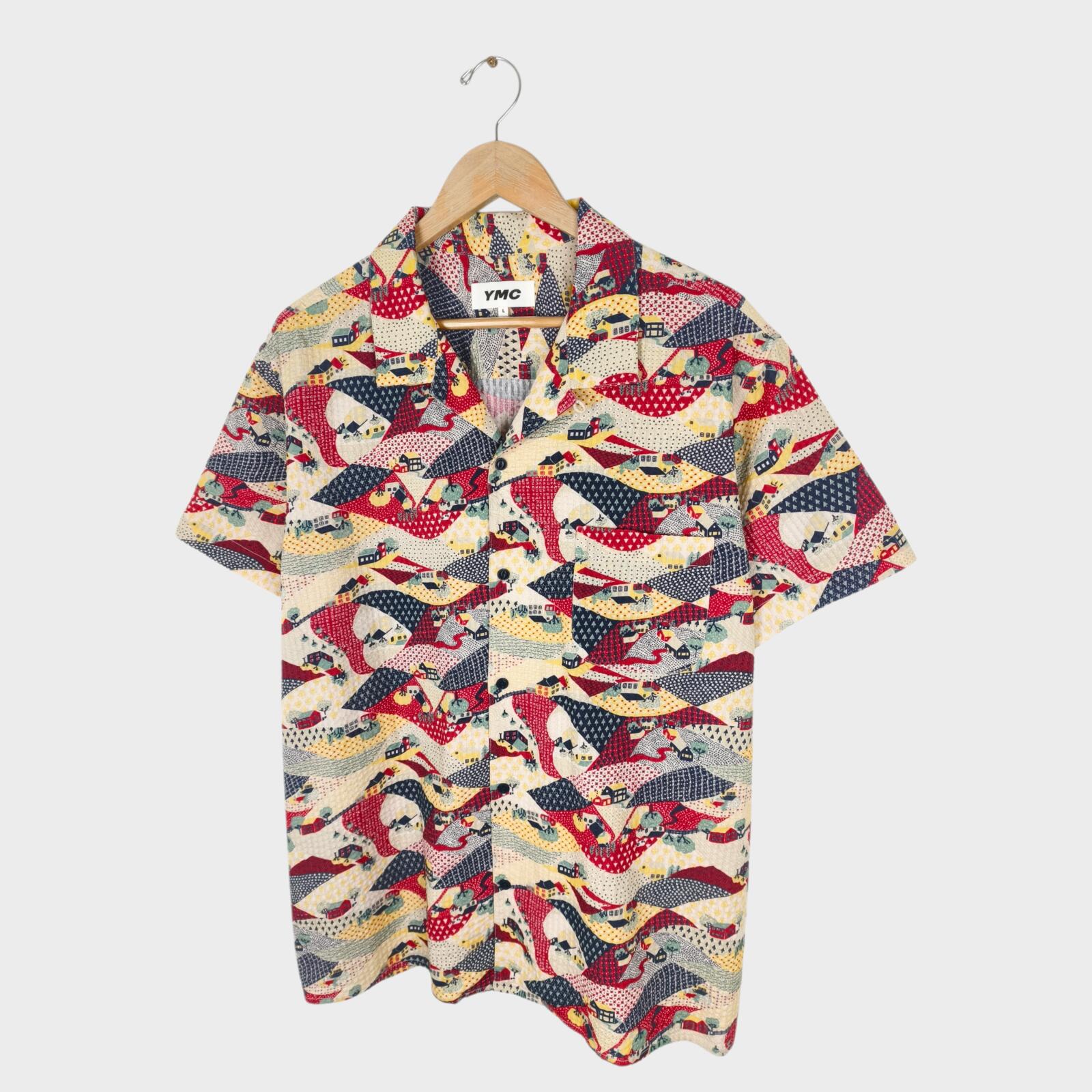 YMC You Must Create Men's Malick Seersucker Commune Print Shirt