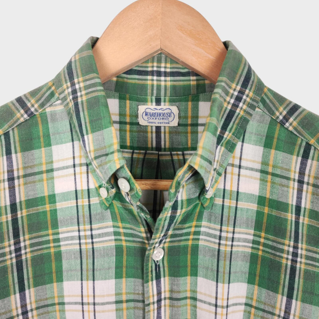 WAREHOUSE & CO. Men's Made in Japan Checked Oxford Cotton Short Sleeved Shirt