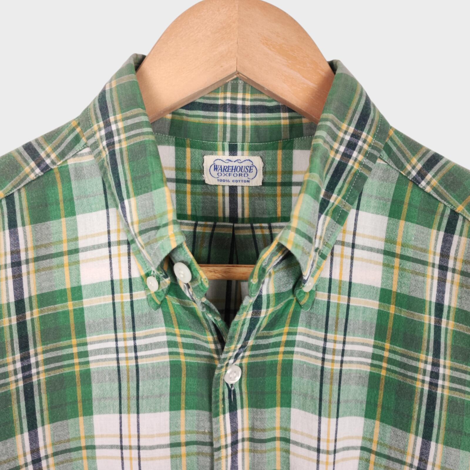 WAREHOUSE & CO. Men's Made in Japan Checked Oxford Cotton Short Sleeved Shirt
