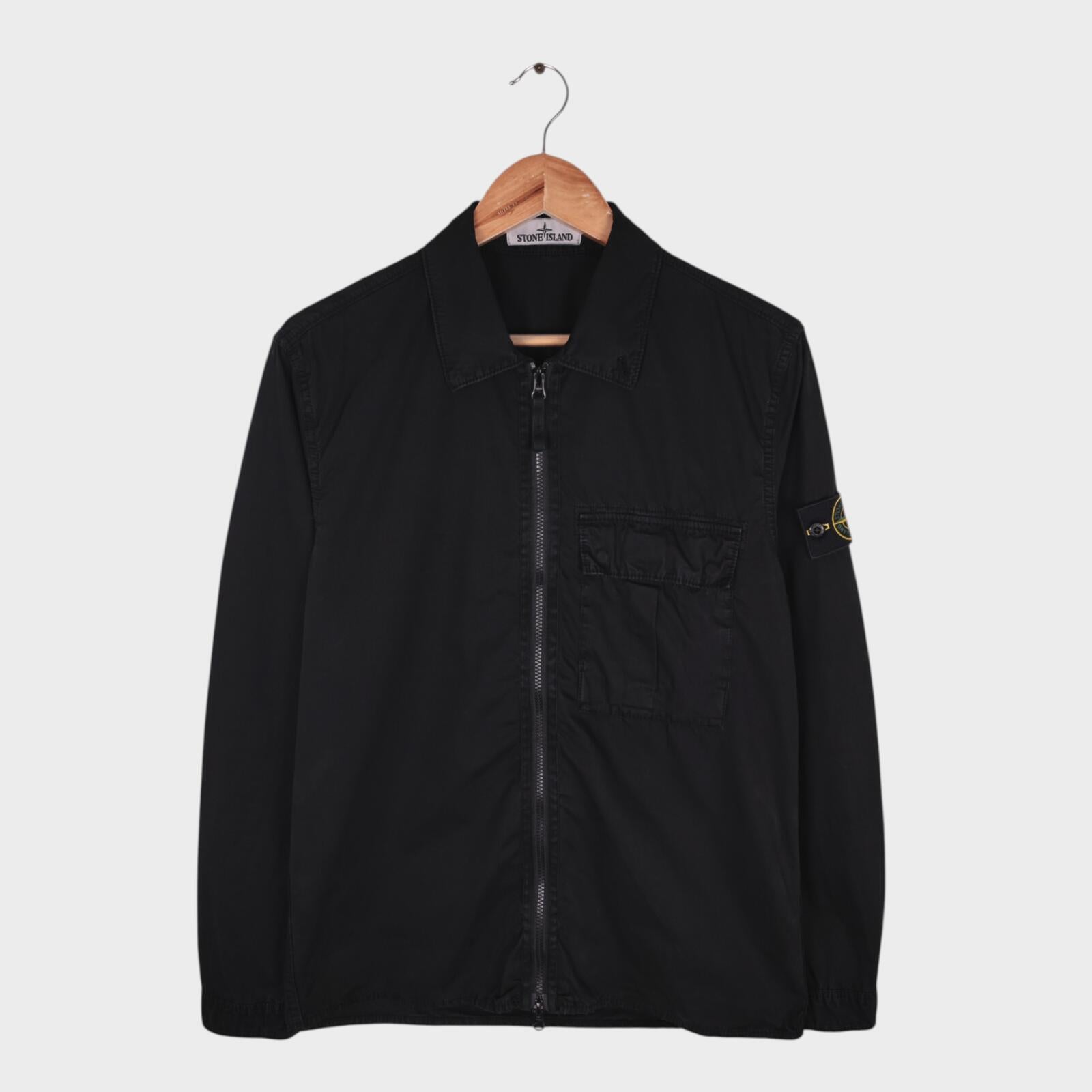 STONE ISLAND Men's Black Garment Dyed Zip Overshirt Jacket