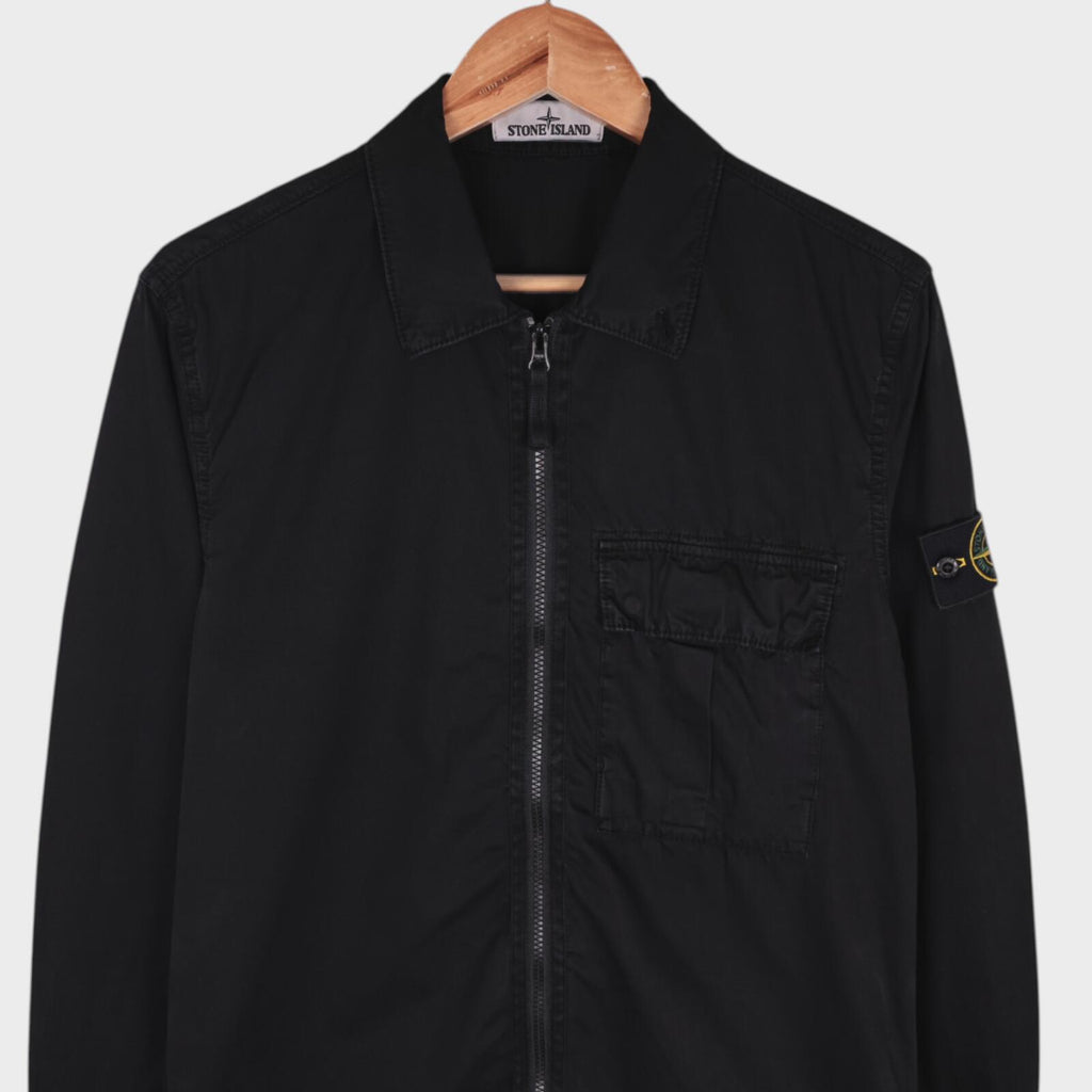 STONE ISLAND Men's Black Garment Dyed Zip Overshirt Jacket