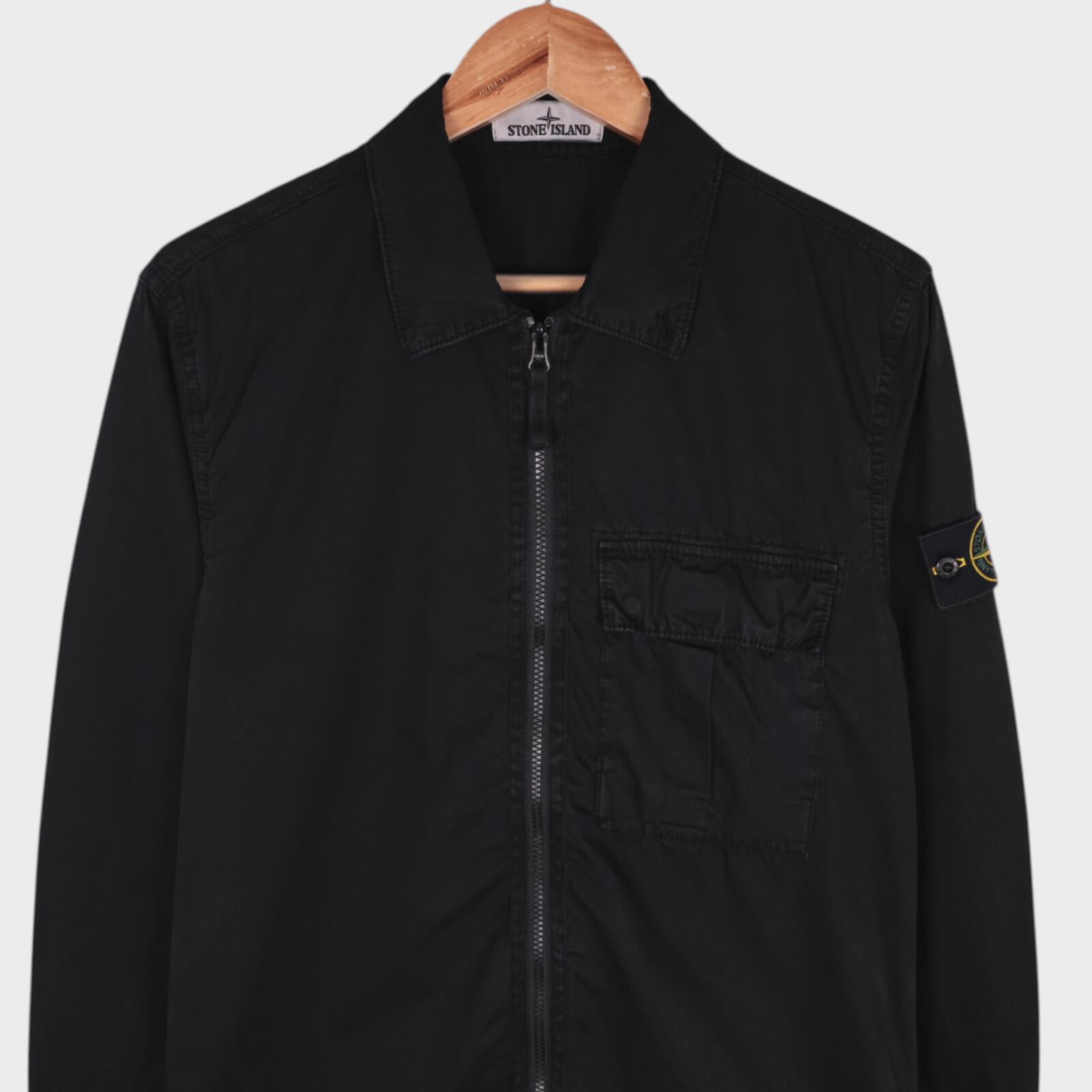 STONE ISLAND Men's Black Garment Dyed Zip Overshirt Jacket