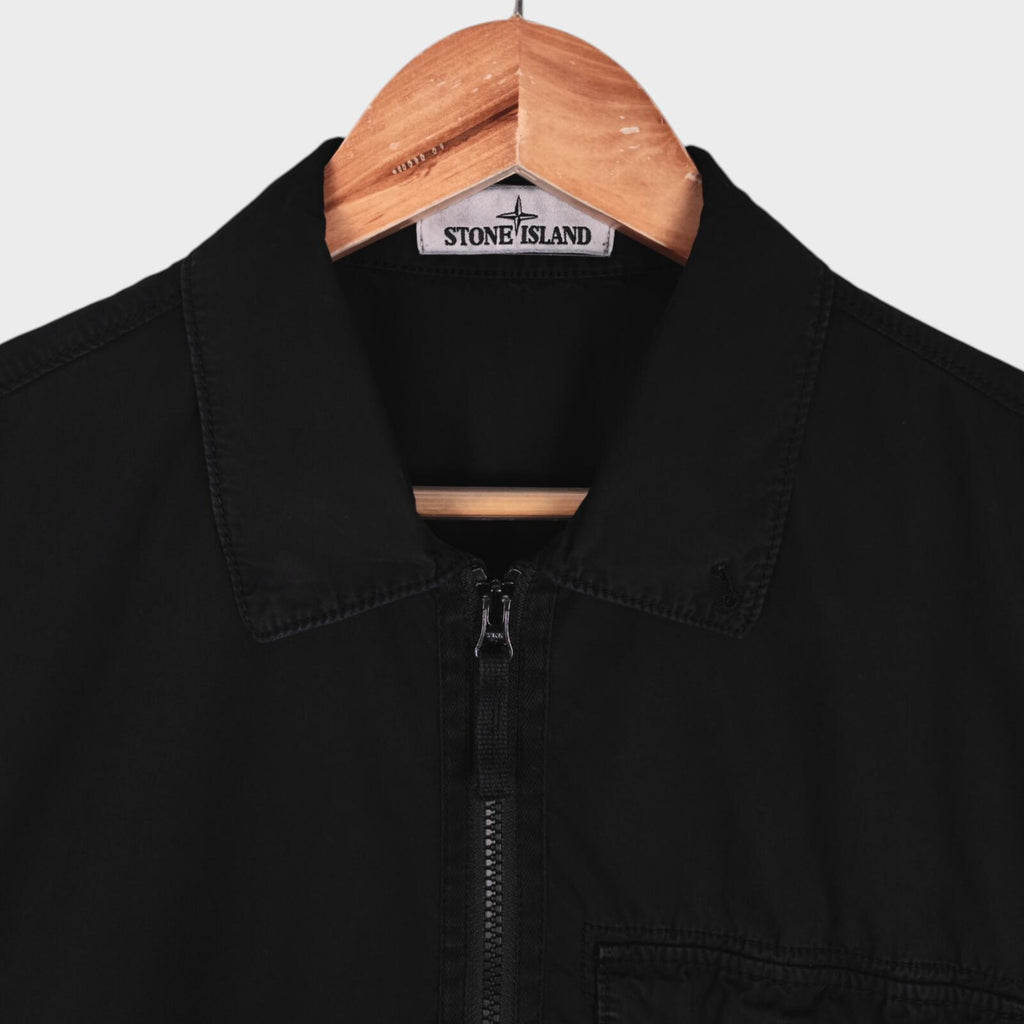 STONE ISLAND Men's Black Garment Dyed Zip Overshirt Jacket